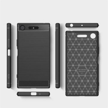 CoolGadget Handyhülle Carbon Handy Hülle für Sony Xperia XZ1 Compact 4,6 Zoll, robuste Telefonhülle Case Schutzhülle für Sony XZ1 Compact Hülle