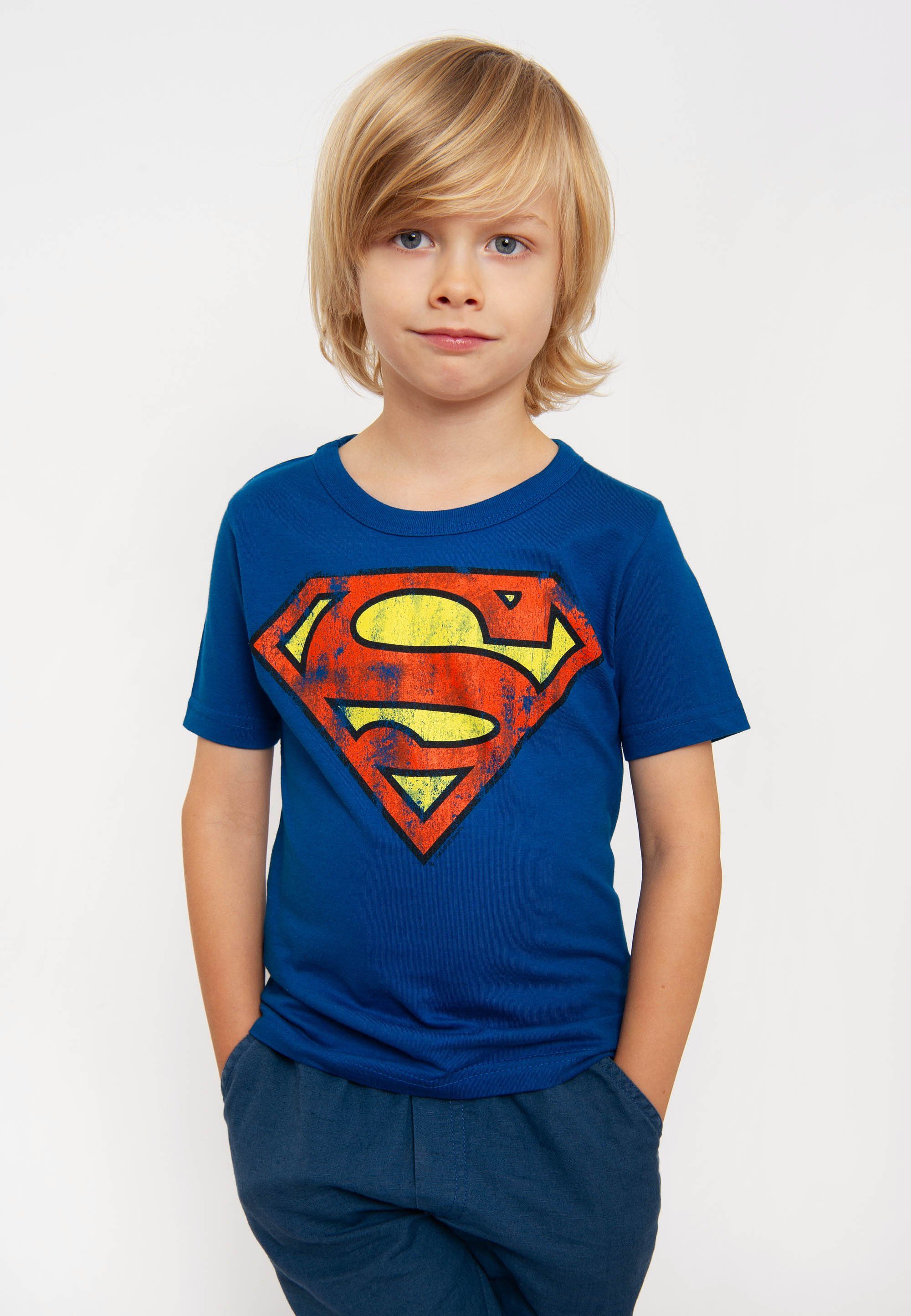 T-Shirt lizenziertem mit – Comics Superman DC blau LOGOSHIRT Print