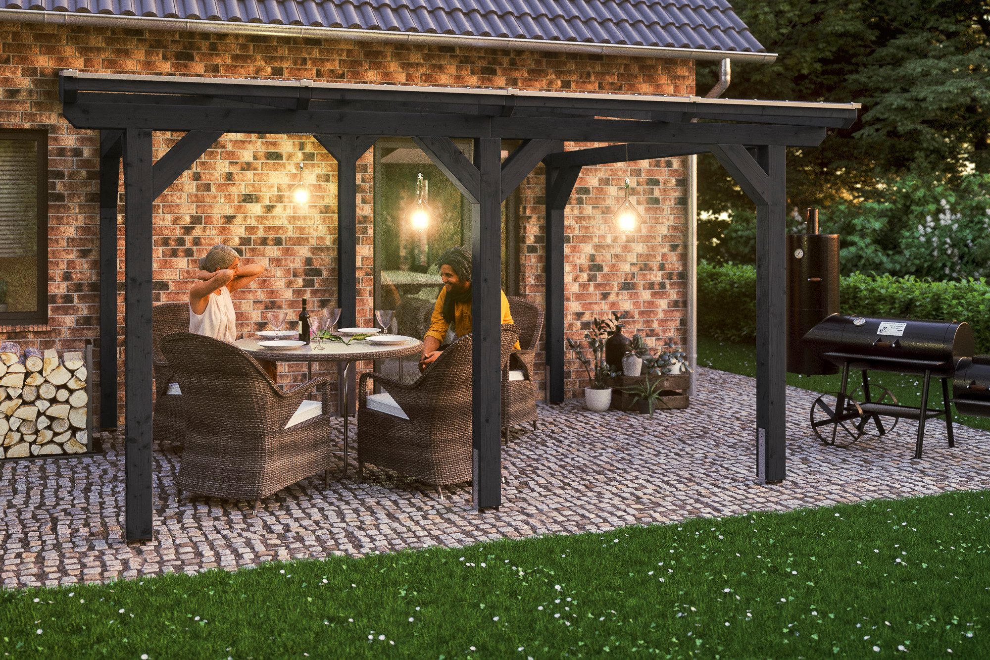 Skanholz Terrassendach Siena, BxT: 434x400 cm, Bedachung Doppelstegplatten