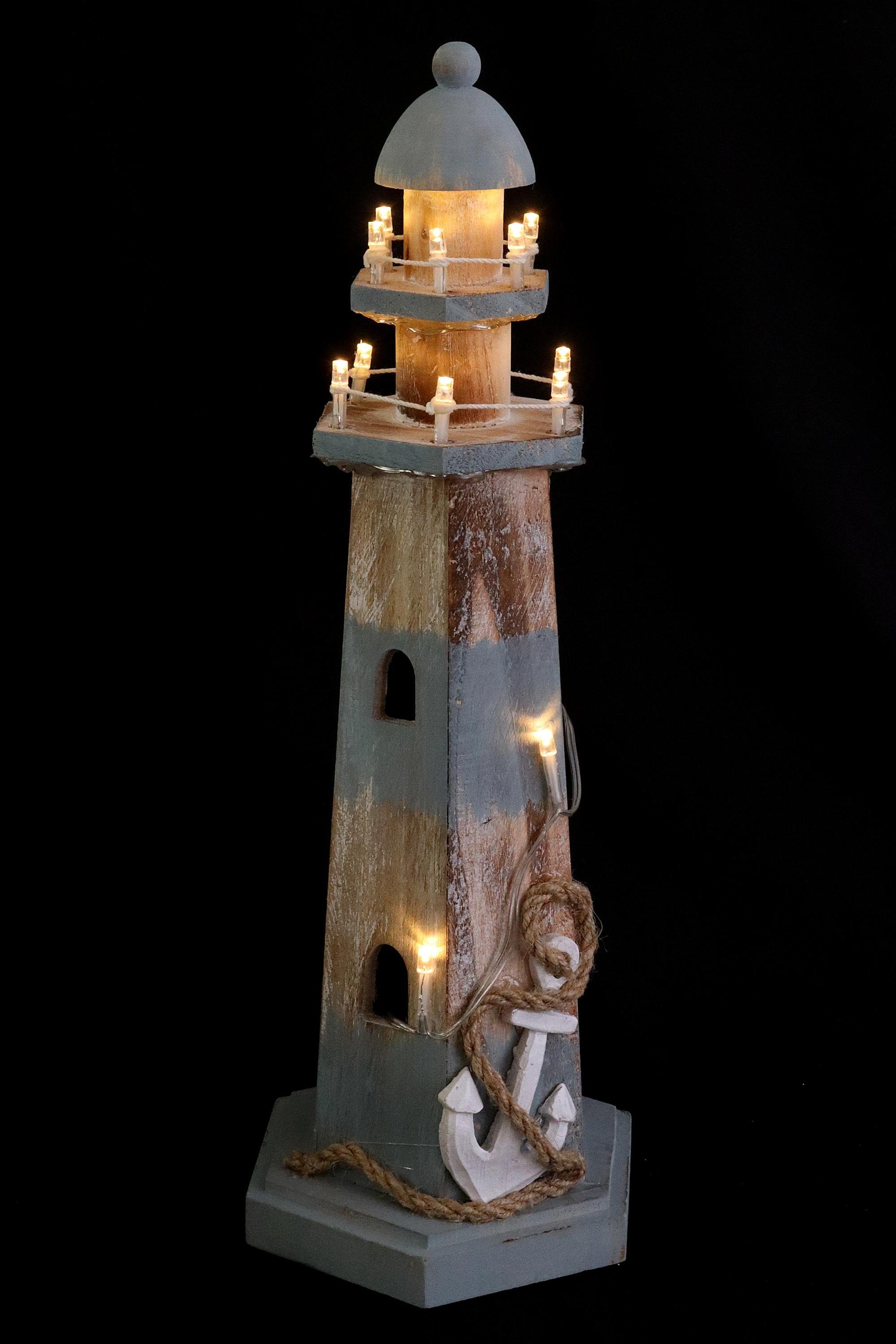 ELLUG Dekoobjekt Leuchtturm aus Holz in braun-blau mit LED-Lichtern zum Ste günstig online kaufen