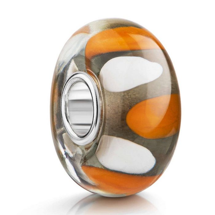 Materia Bead Glas Murano-Stil Weiß Orange Braun 1201 mit 925 Silber Kern