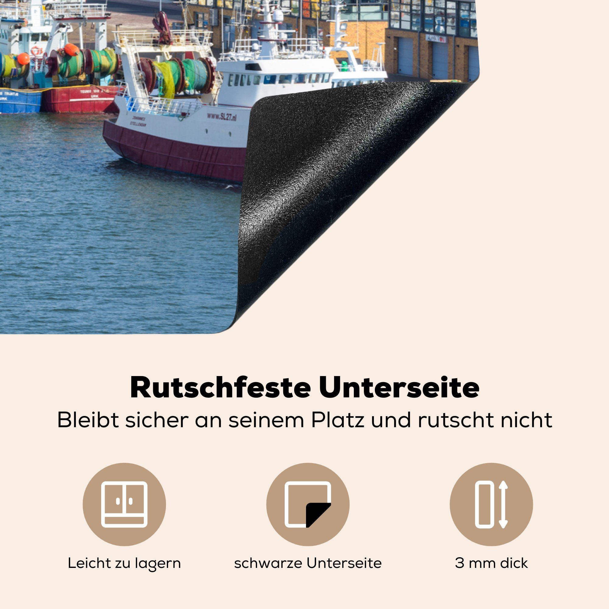 Hafen IJmuiden, (1 Ceranfeldabdeckung Herdblende-/Abdeckplatte tlg), von für küche, die Vinyl, Schutz MuchoWow Induktionskochfeld 81x52 im Fischerboote cm,