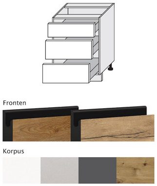 Feldmann-Wohnen Unterschrank Treviso (1-St) Front- & Korpusfarbe wählbar grifflos 3 Schubladen (REJS Vollauszug)