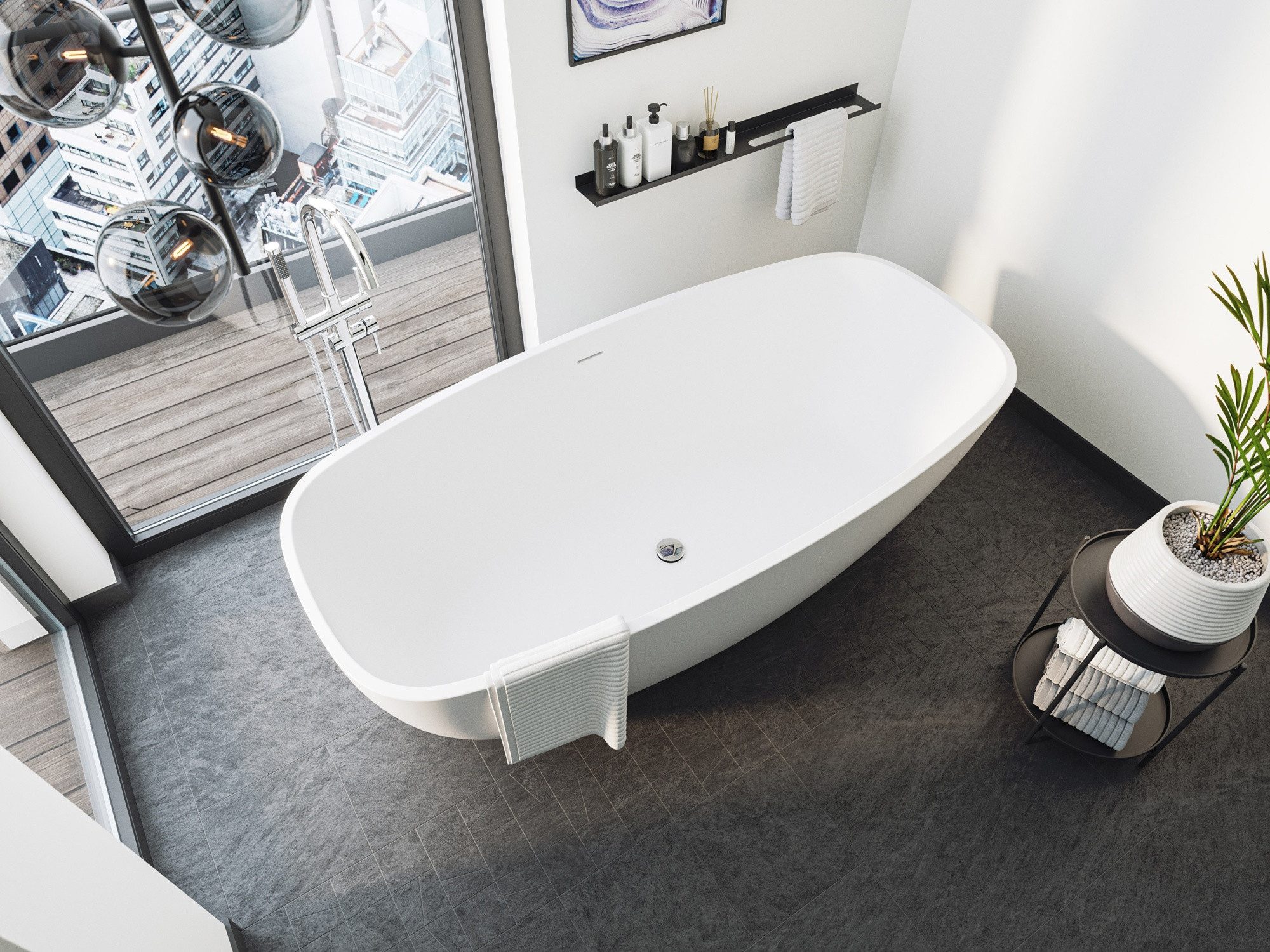 Magnolia Home Badewanne Freistehende Badewanne Legacy 180 Solid Stone Weiß matt