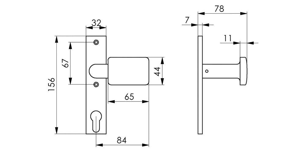 AMF fest drehbar Türknopf-Kurzschild Leichtmetall Torbeschlag F1 mm / 8 Vierkant / 486ZD silberfarbig