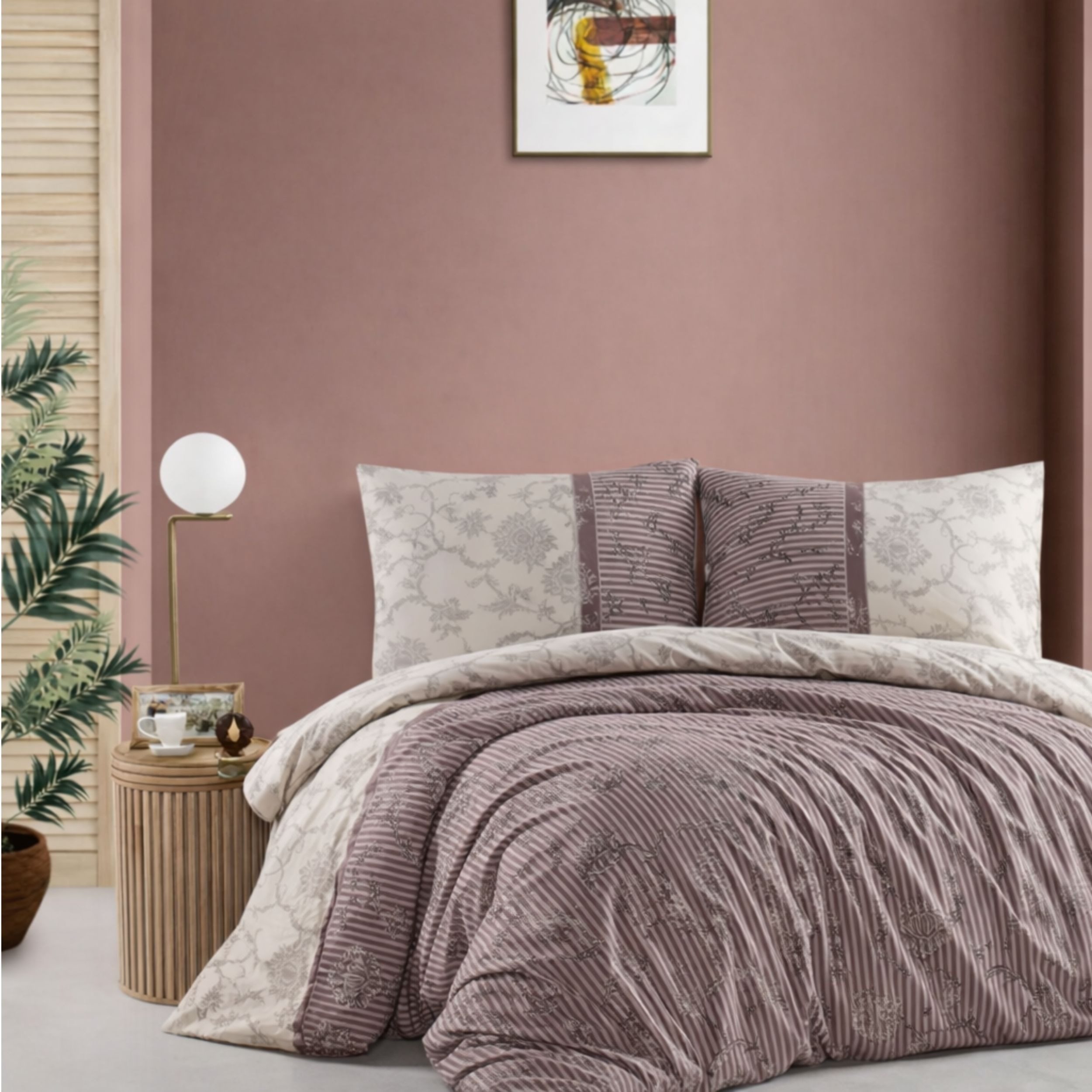 ZIRVEHOME Bettwäsche Baumwolle Bettbezug Ornament Design in Braun, Beige, Creme Diana P1, Renforce, 2 teilig, 135x200 Ornament Design in Braun, Beige und Cremetönen