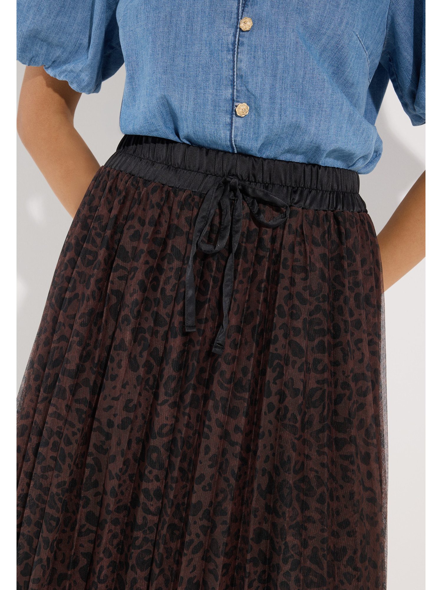 MORE&MORE A-Linien-Rock trendiger Maxi-Meshrock, Leoprint