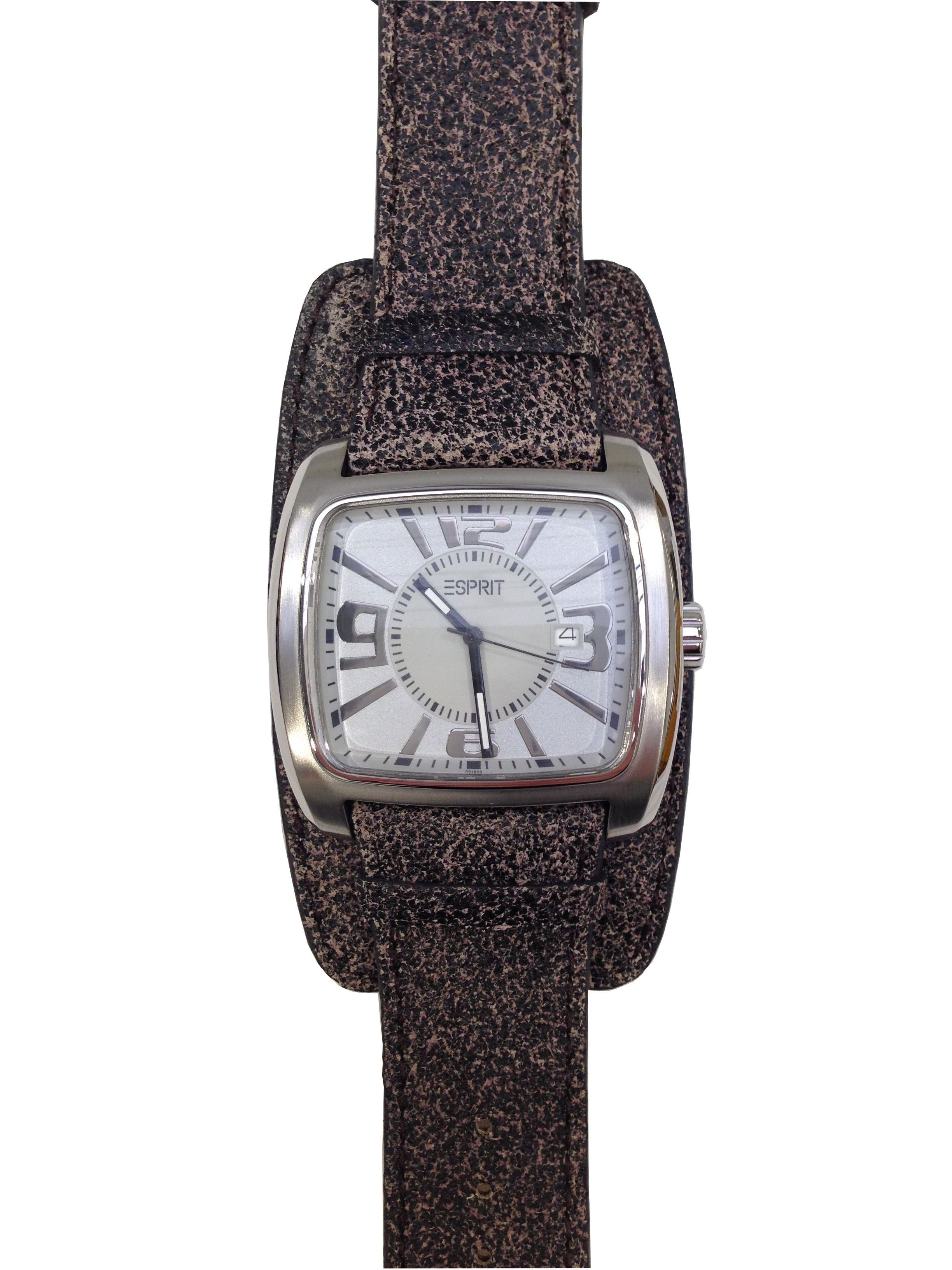 Esprit Quarzuhr Herrenuhr Analog Edelstahl Lederband Grau Silber Datum ES10 günstig online kaufen