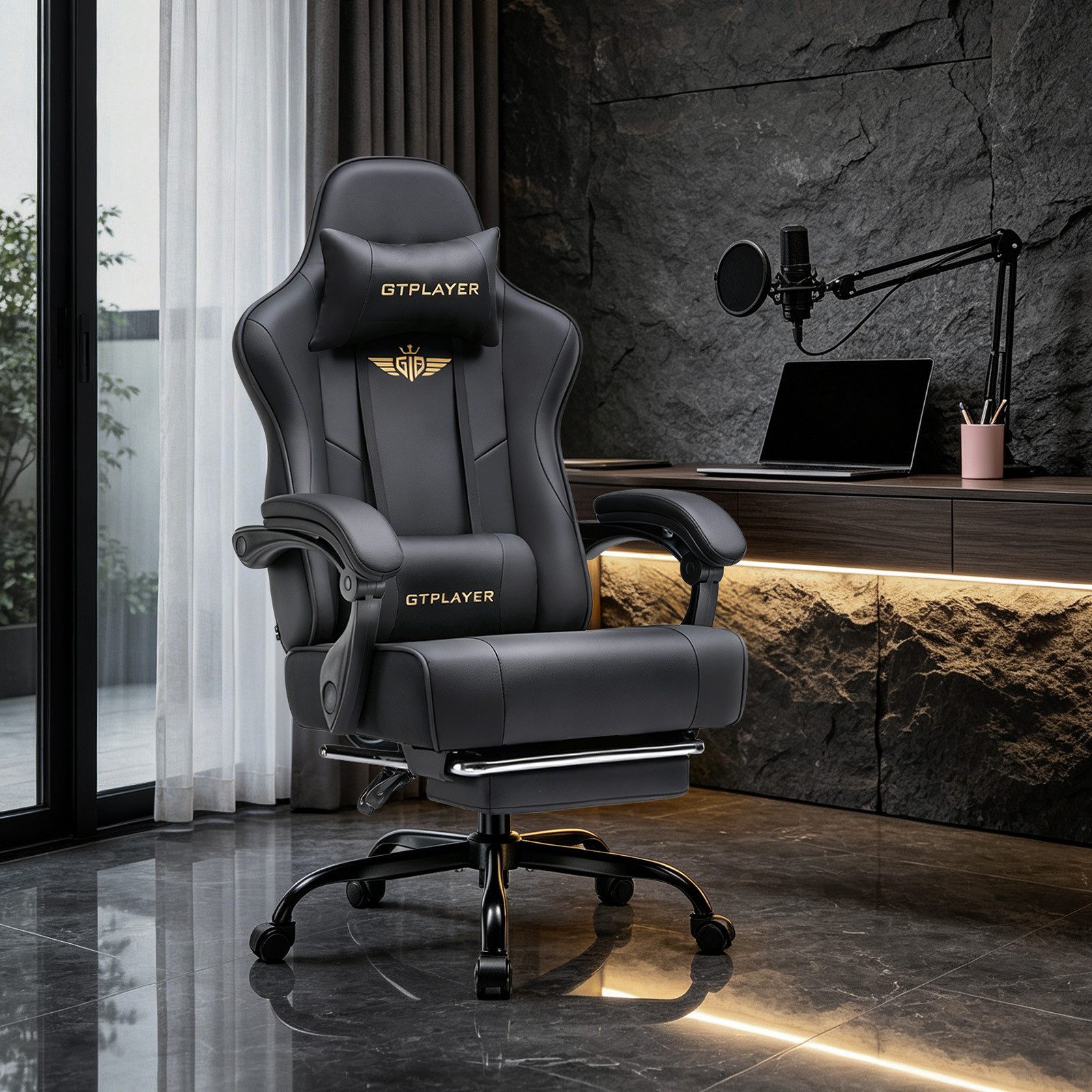 GTPLAYER Gaming-Stuhl Gaming Stuhl Chair Gamer Sessel - Ergonomischer Gamer Stuhl, mit Fußstütze Kopfstütze und Lordosenstütz 180kg