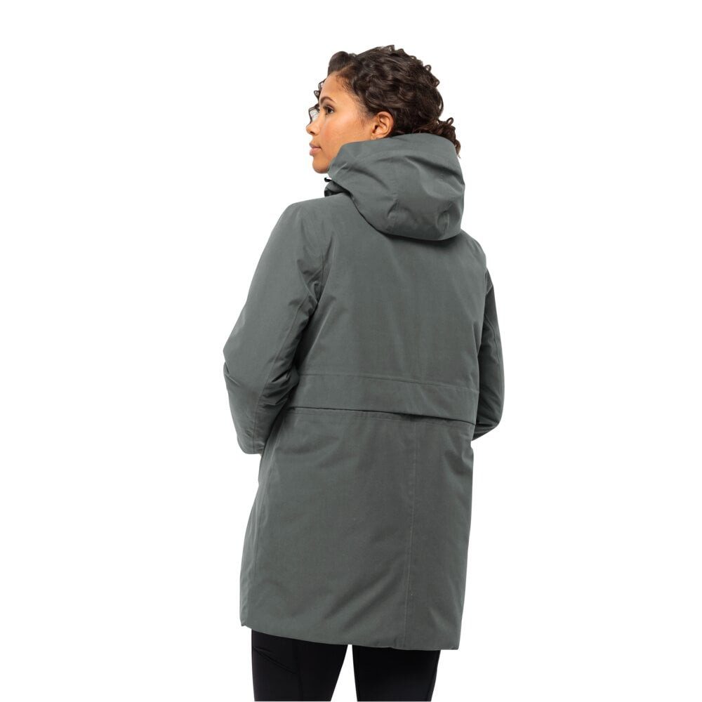 Jack Wolfskin Wintermantel Salier Coat (abnehmbare Kapuze, wasser- und winddicht) dunkelgrün