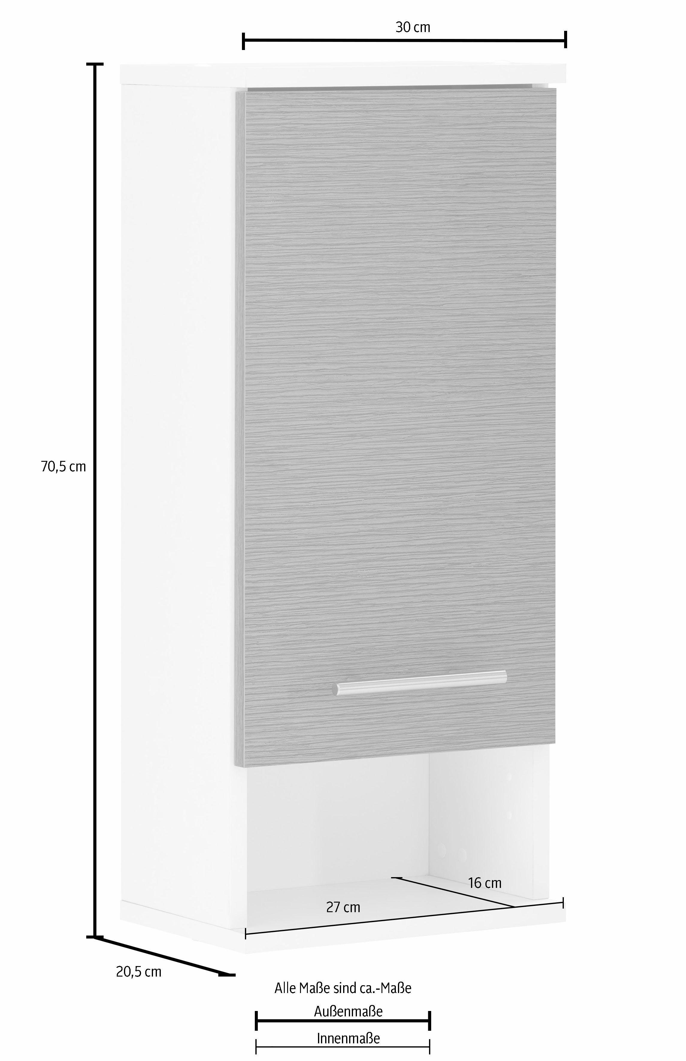 Türanschlag verstellbarer wechselbarer welltime Hängeschrank Einlegeboden, Breite 30 Palermo cm, weiß