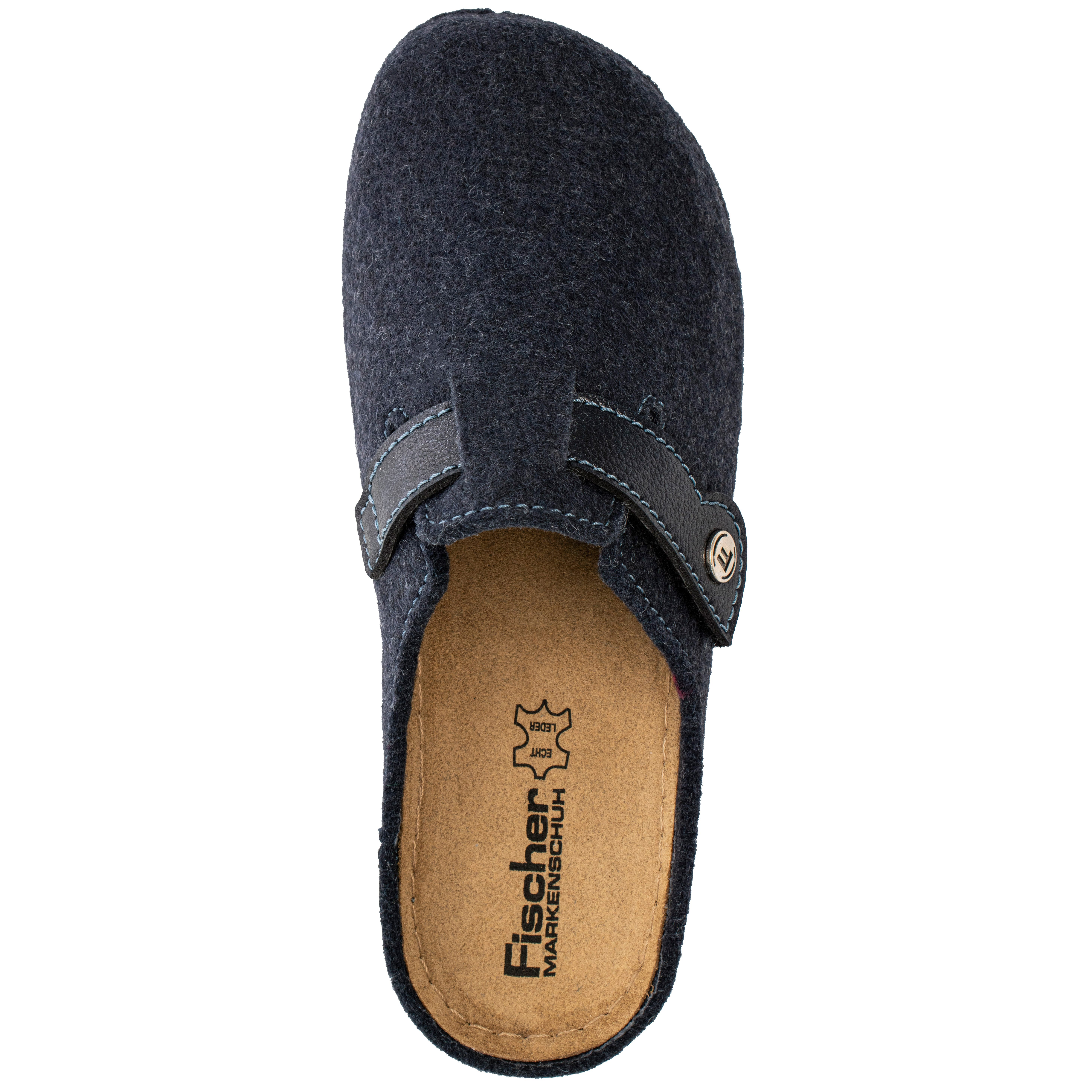 Fischer-Markenschuh Jessica Pantoffel aus recycletm PET Filz, Weite G, mit leicht gepolstertem Lederfußbett