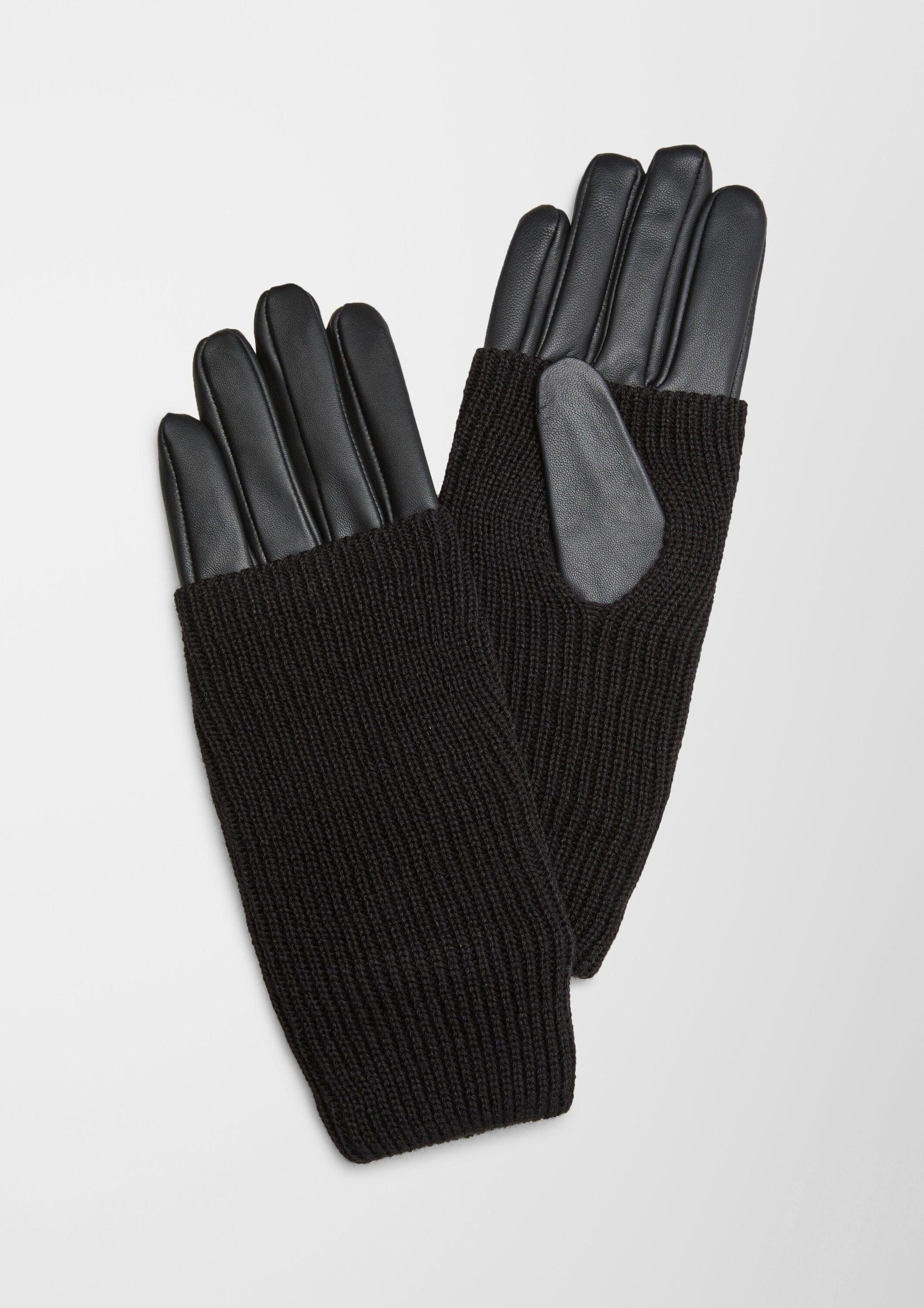 s.Oliver Strickhandschuhe Handschuhe Handschuhe aus Leder und Wollmix