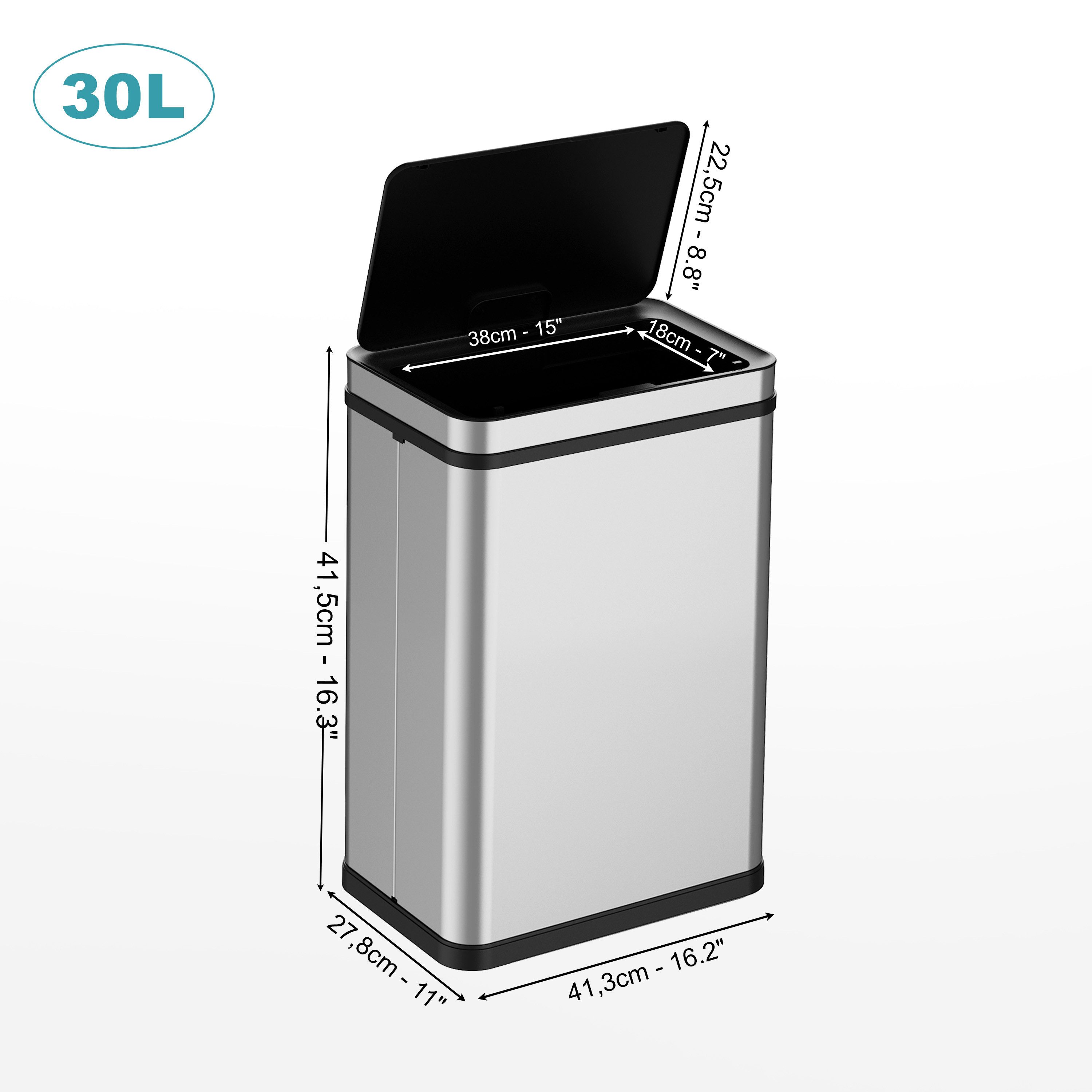 Ribelli Mülleimer Edelstahl Mülleimer Abfalleimer mit Sensor, 30L Mülltrennsystem Silber