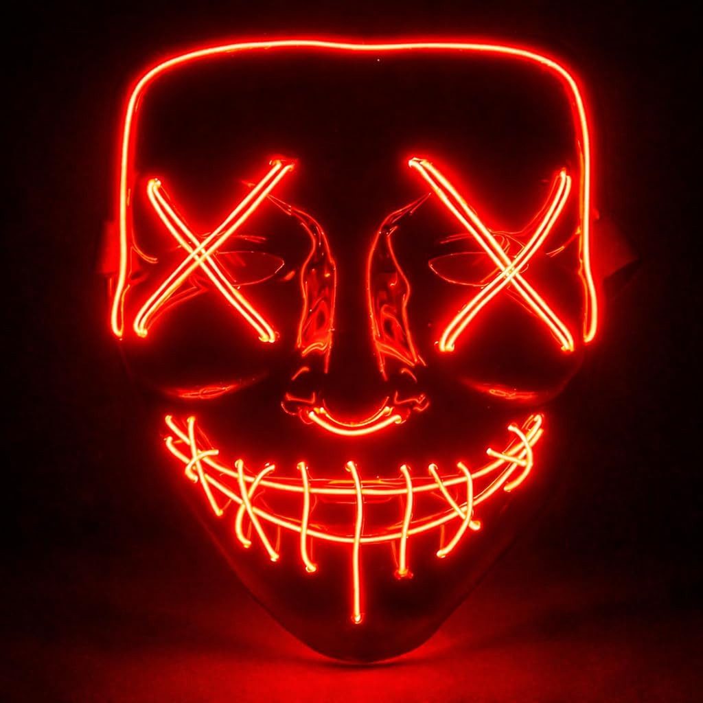 TK Gruppe Verkleidungsmaske LED Horror Maske inspiriert von Purge – mit 3 Leuchtmodi, (Packung), Steubar - drei Lichteffekten
