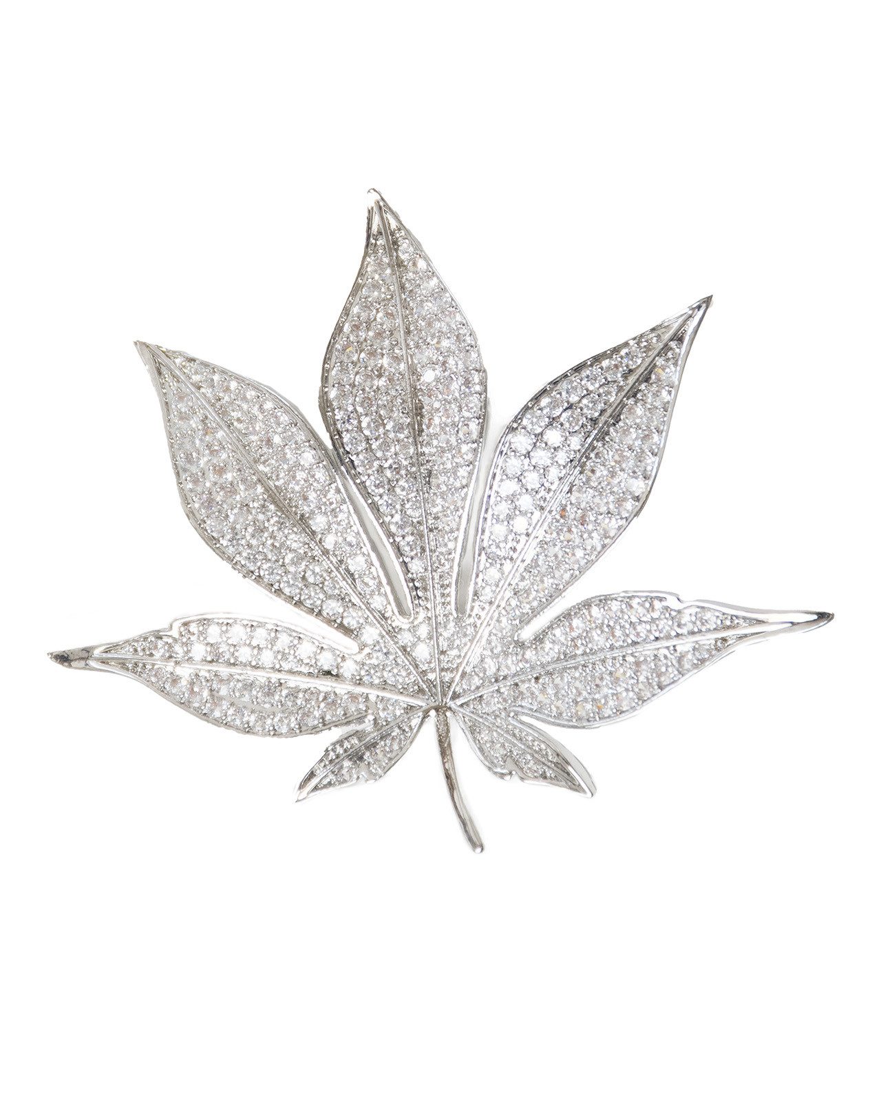 Brosche "Hanfblatt", silber mit Strass