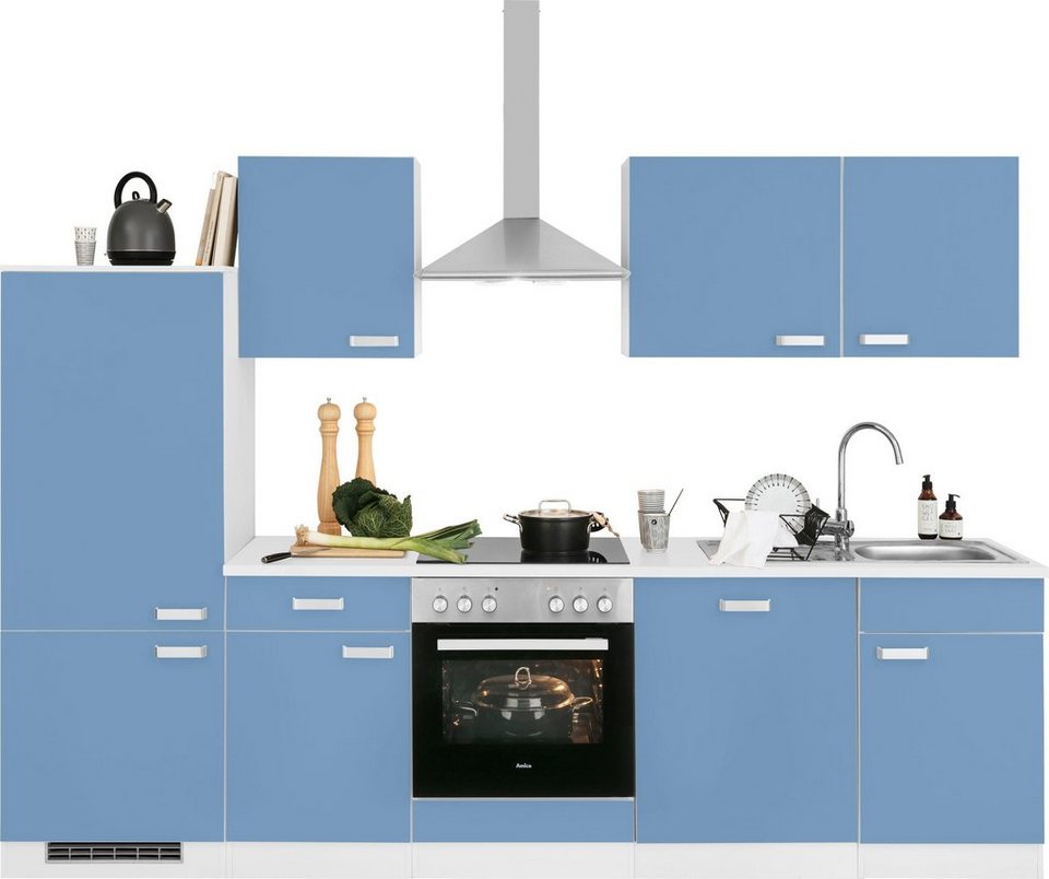 wiho Küchen Küchenzeile Husum, mit E-Geräten, Breite 280 cm, Metallgriffe