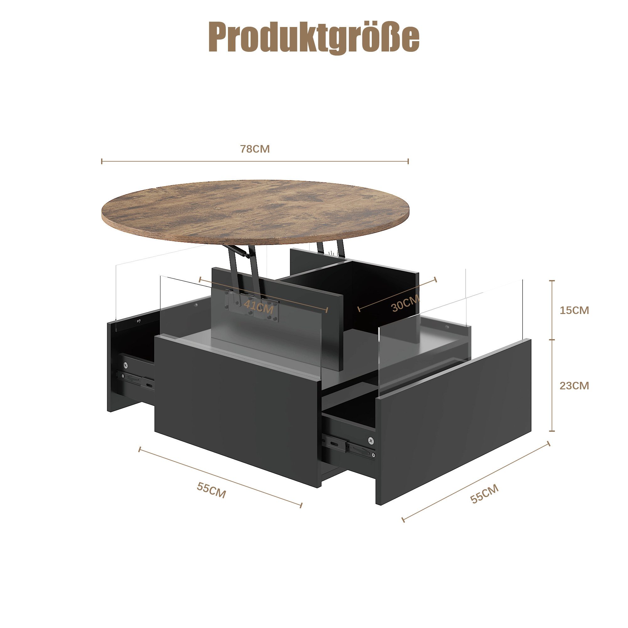 radelldar Couchtisch mit LED Beleuchtung, höhenverstellbarer Wohnzimmertisch, 78x78x40cm (1-St., 1 Tisch), höhenverstellbarer