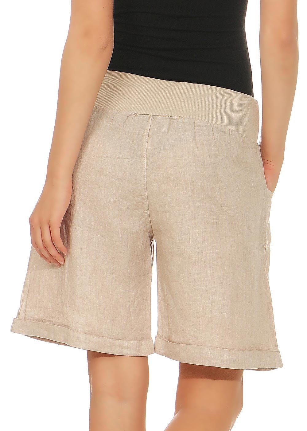 malito more than fashion Leinenhose malito Damen Bermuda aus Leinen, Shorts für den Strand, lässige Bermuda aus Leinen Shorts