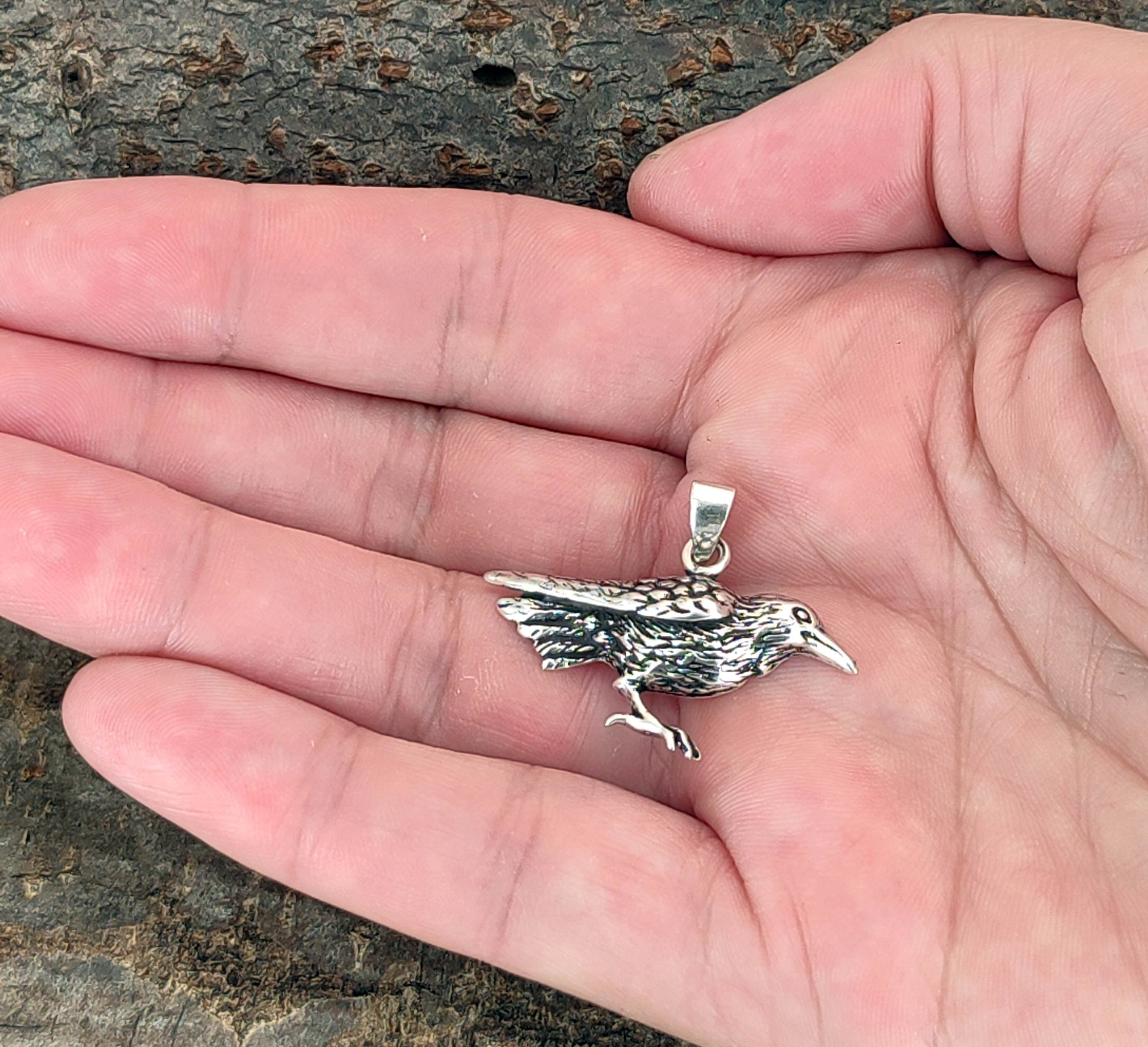 Kiss of Leather Kettenanhänger Raben Anhänger 925 Sterling Silber Odin Odins Rabe Raven Hugin Munin