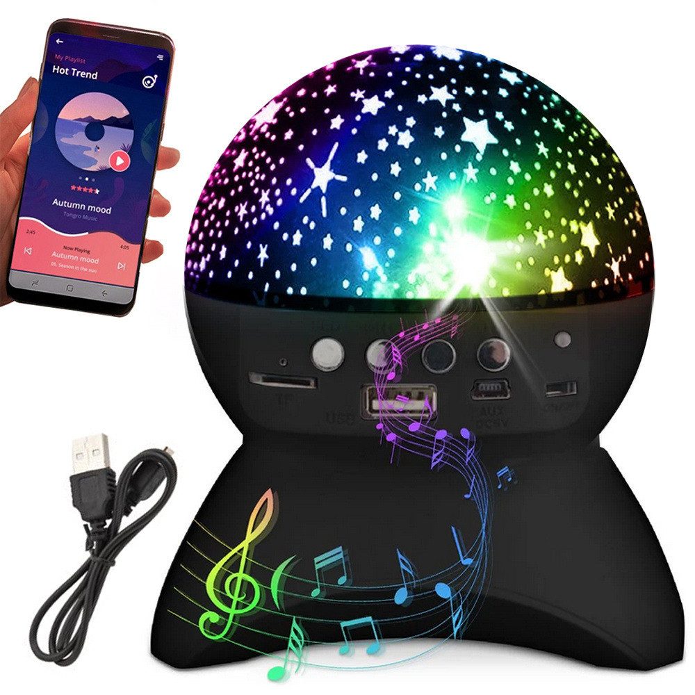 VERK GROUP Projektionslampe LED Sternenhimmel Lampe Stern Projektor Bluetooth Lautsprecher Musik N