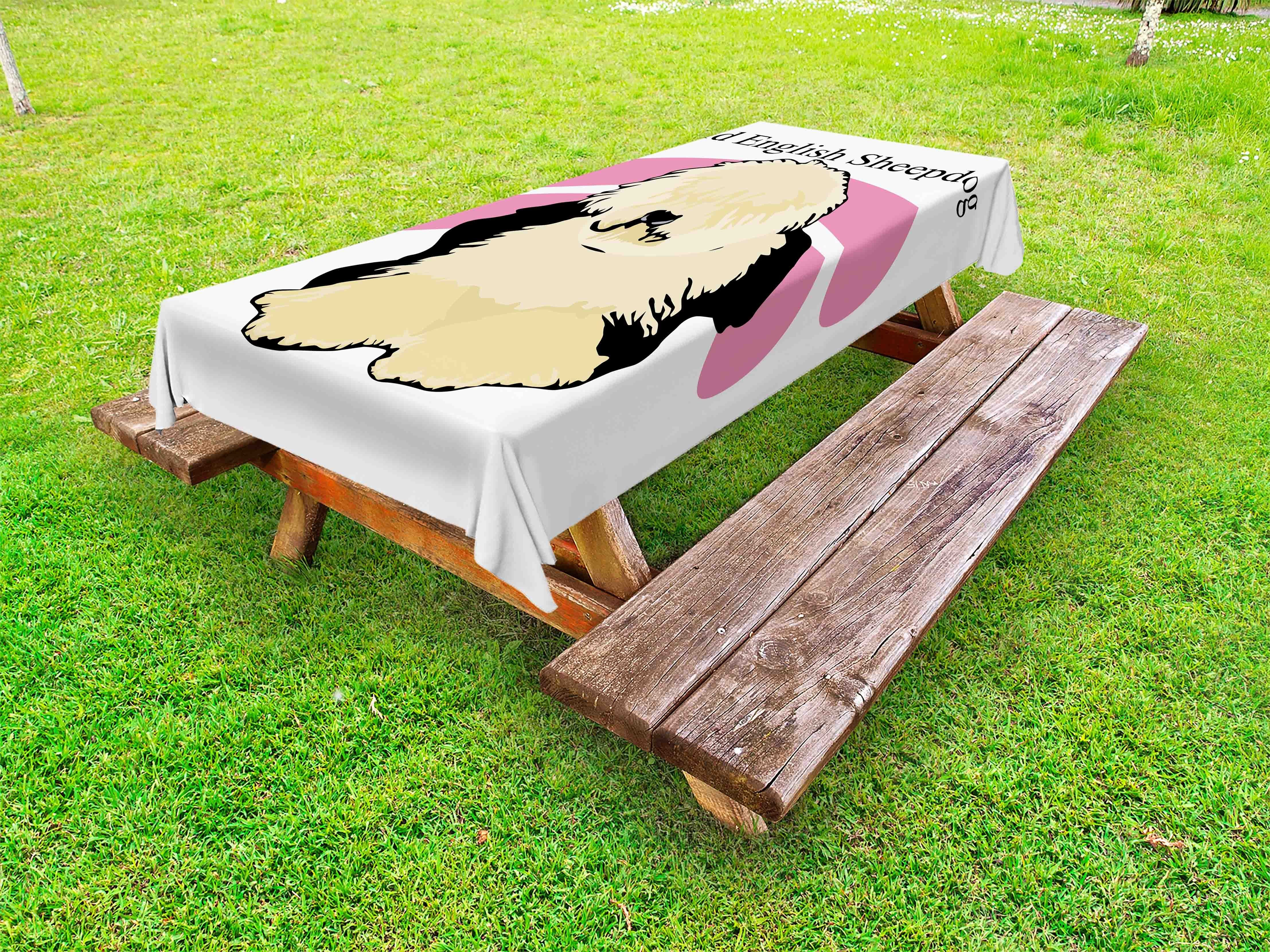 Abakuhaus Tischdecke dekorative waschbare Picknick-Tischdecke, Englisch Sheepdog Illustration Hund