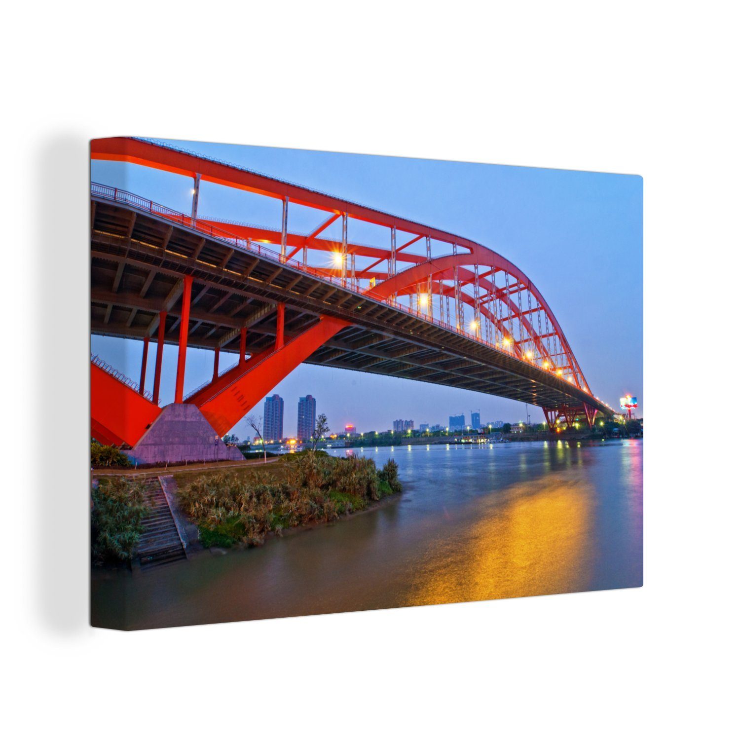 OneMillionCanvasses® Leinwandbild Foshan-Dongping-Brücke in der chinesischen Stadt, (1 St), Wandbild Leinwandbilder, Aufhängefertig, Wanddeko, 30x20 cm