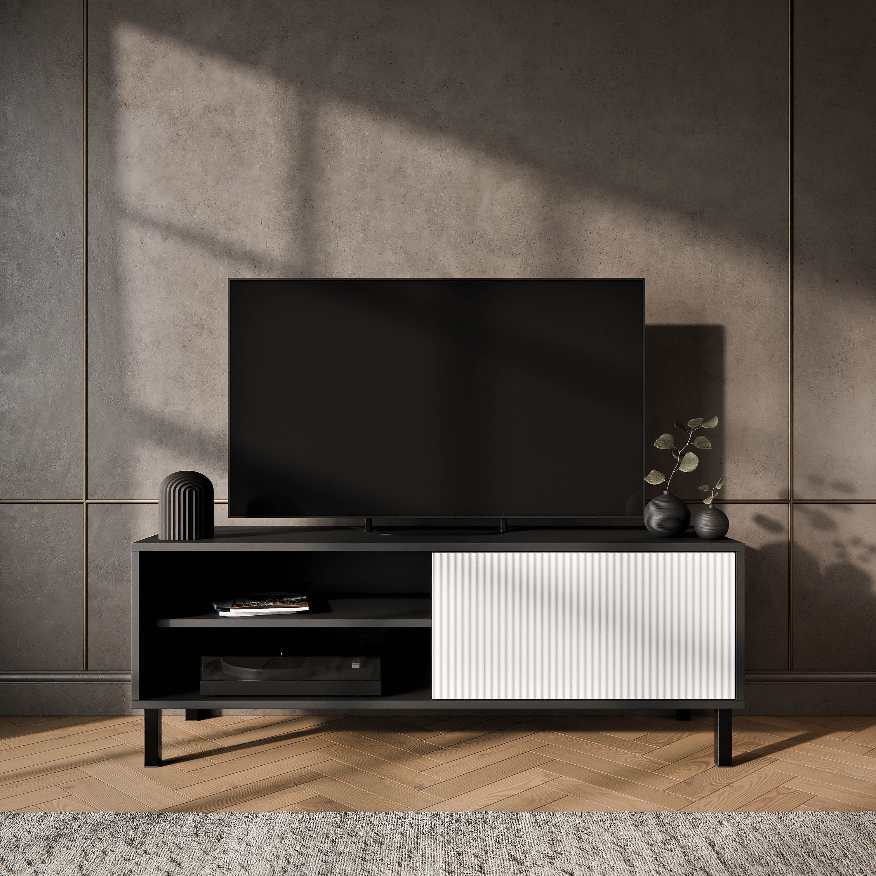 Planetmöbel TV-Schrank Liora TV Board, Lowboard 120 cm lang, TV Kommode (für Fernseher bis 50 Zoll, Fernsehtisch für Wohnzimmer, viel Stauraum) Fernsehschrank m – Bild 2 von 5