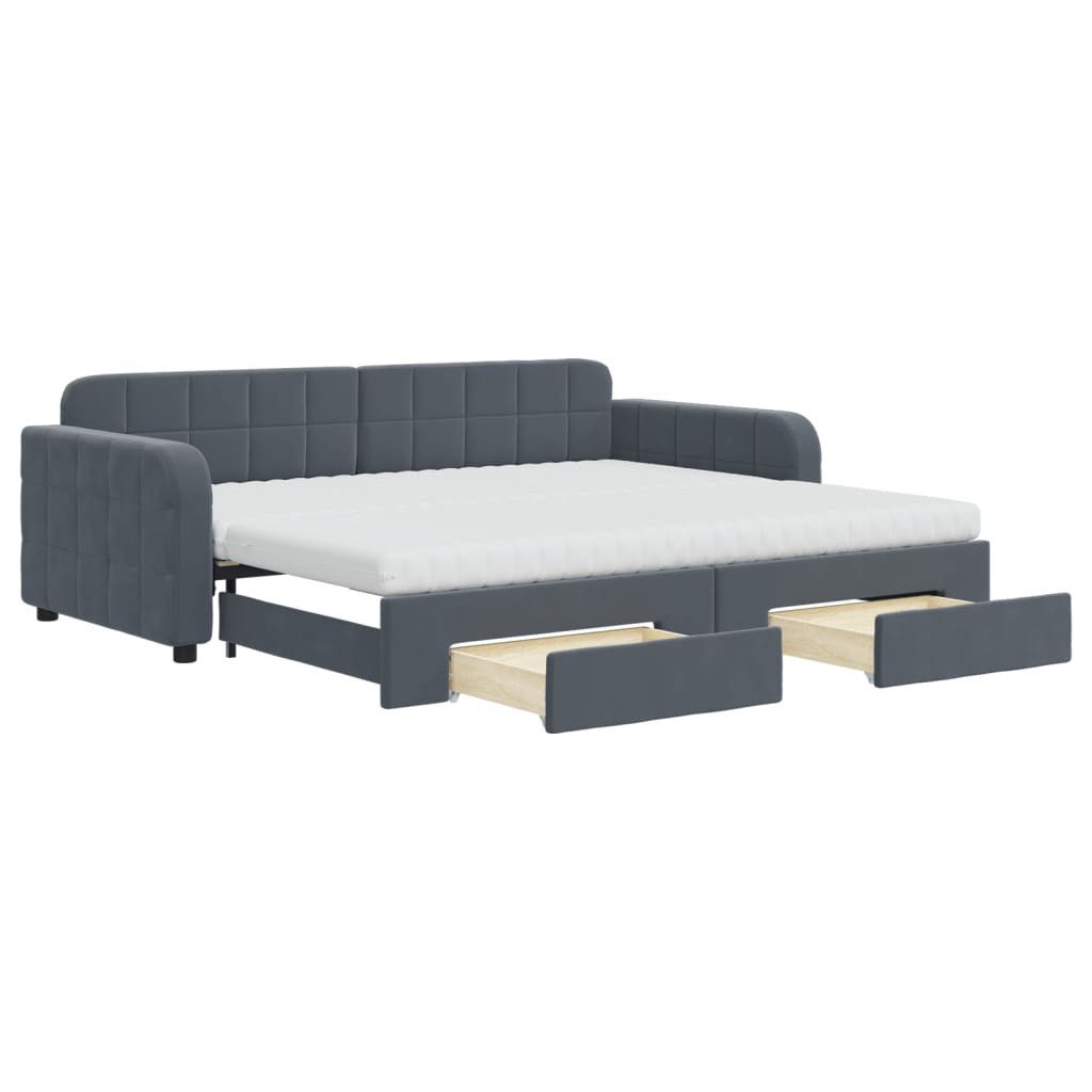 Bettgestell 90 x 200 cm Gästebett Tagesbett Ausziehbar mit Schubladen Dunkelgrau 9