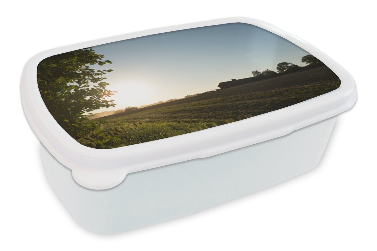 für - weiß Lunchbox Sonne, Kunststoff, und (2-tlg), für und Traktor Bauernhof Kinder Brotdose, - Brotbox Erwachsene, Mädchen MuchoWow Jungs