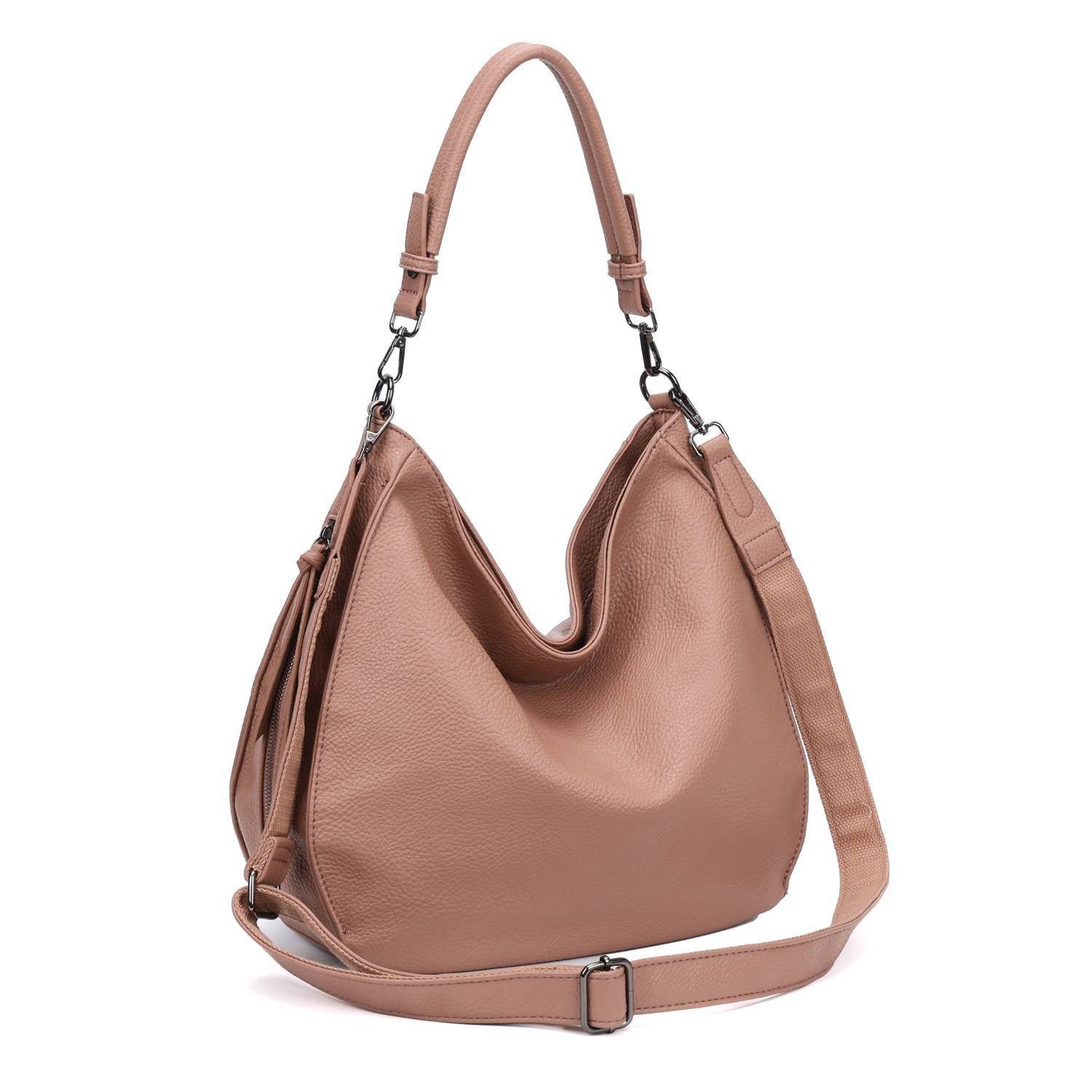 ITALYSHOP24 Schultertasche DAMEN TASCHE SHOPPER Hobo Cross Over Bag Reisetasche Umhängetasche, LEDER OPTIK Beuteltasche Cross body für Schule Reise Freizeit Urlaub