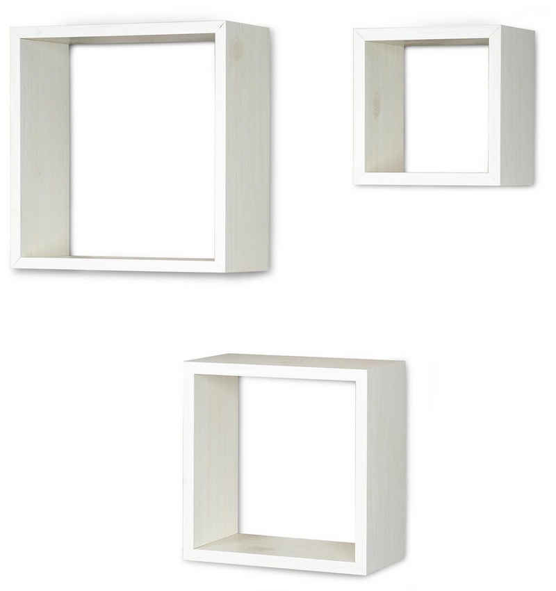Levandeo® Wandregal, 3er Set Cube Wandregal Regal 25cm 20cm 15cm Holz Ahorn Dekor Weiß
