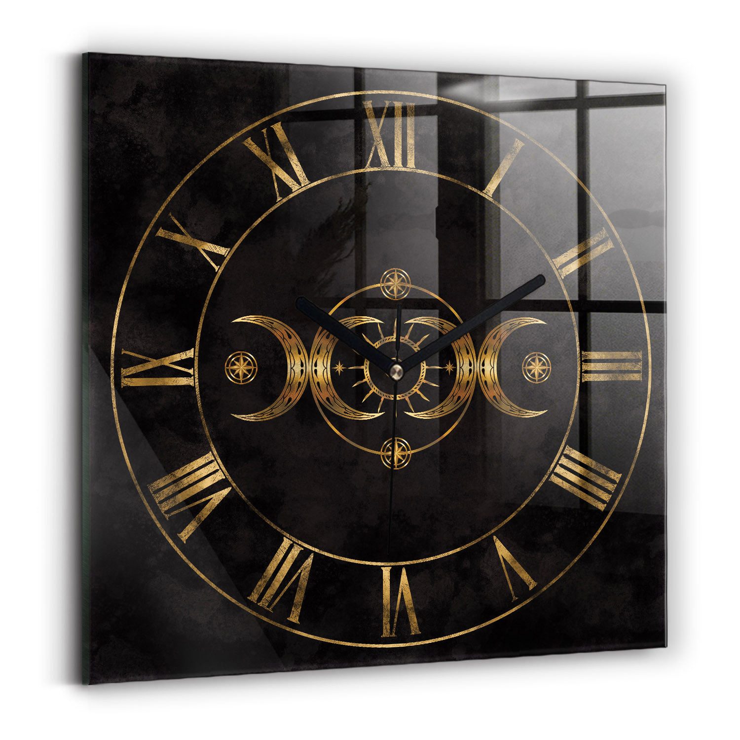 Tulup Wanduhr Rechteckige Glasuhr Goldene Römische Ziffern Uhr aus Gehärtetem Glas