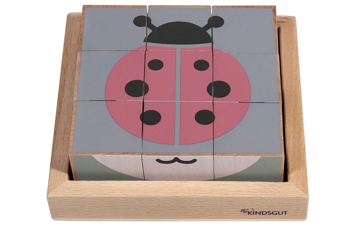 KINDSGUT Würfelpuzzle Holzwürfel-Puzzle Tiere, 9 Puzzleteile