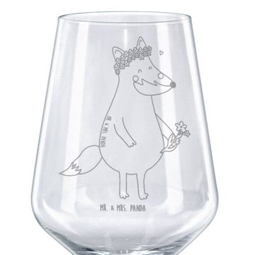 Mr. & Mrs. Panda Rotweinglas Fuchs Blumen - Transparent - Geschenk, Hochwertige Weinaccessoires, F, Premium Glas, Feine Lasergravur