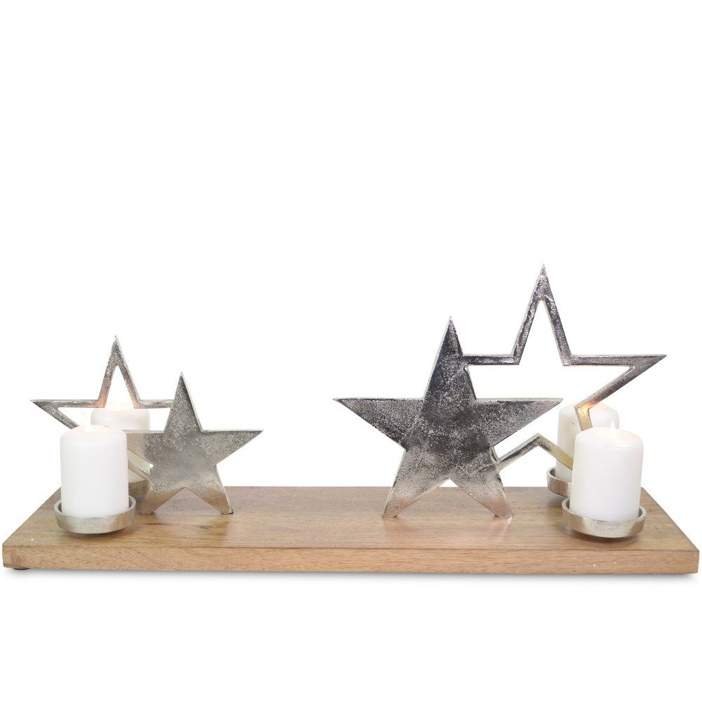RIFFELMACHER & WEINBERGER Adventsleuchter XL Holz Adventskerzenhalter mit Sternen - Silber 6