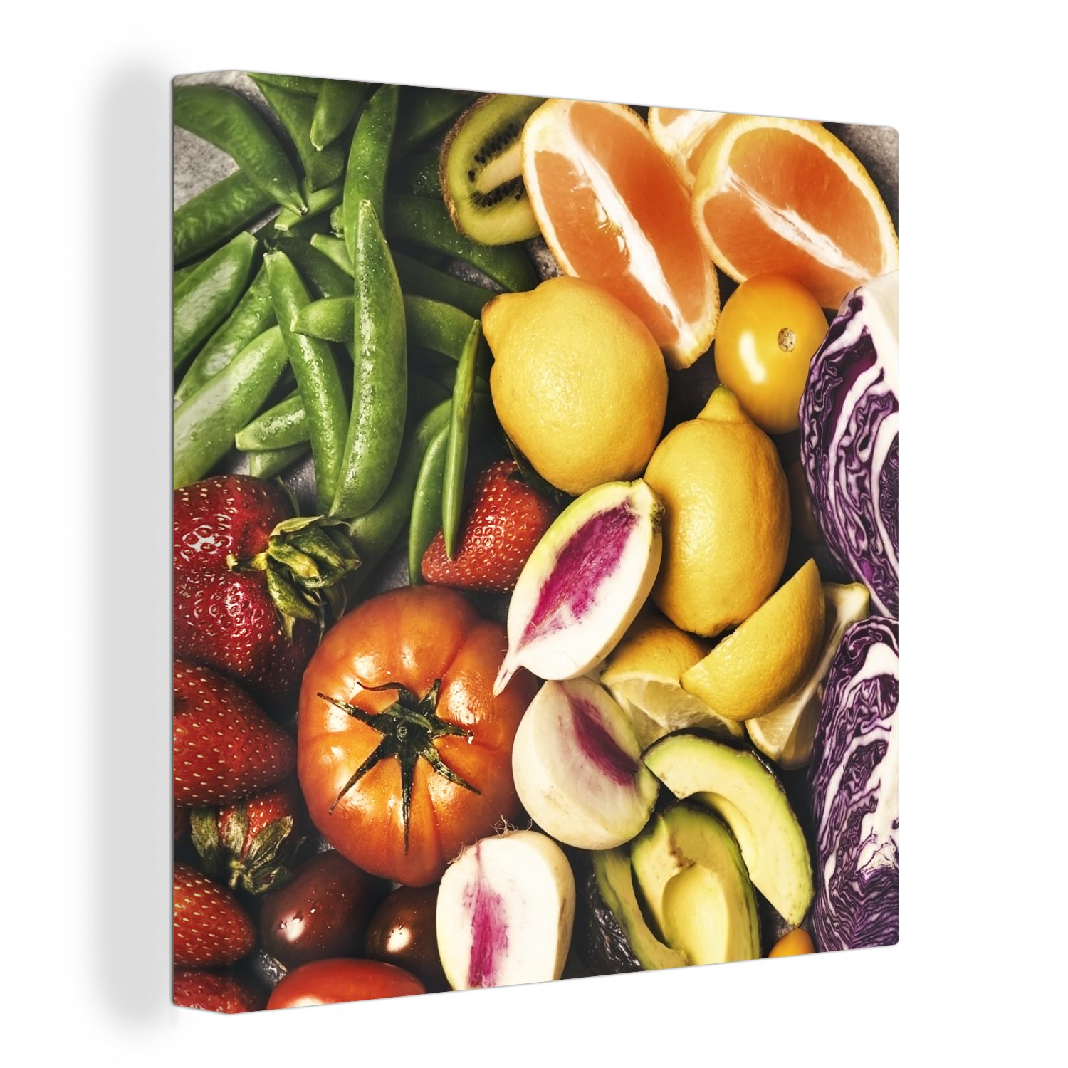 OneMillionCanvasses® Leinwandbild Obst - Leinwand für (1 Gemüse - St), Bilder Wohnzimmer bunt Schlafzimmer Farben