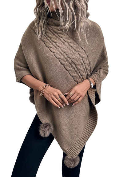 Vivi Idee Strickponcho Damen Strickponcho mit Kragen, Winter warme Schal Пуловеры angenehm weich und elastisch, Einheitsgröße