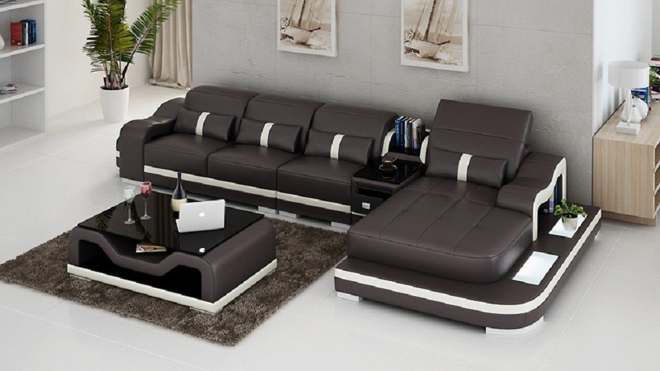 LForm Stoff Ecksofa JVmoebel Polster Leder Couch Textil Design Ecksofa, Braun/Beige Bettfunktion