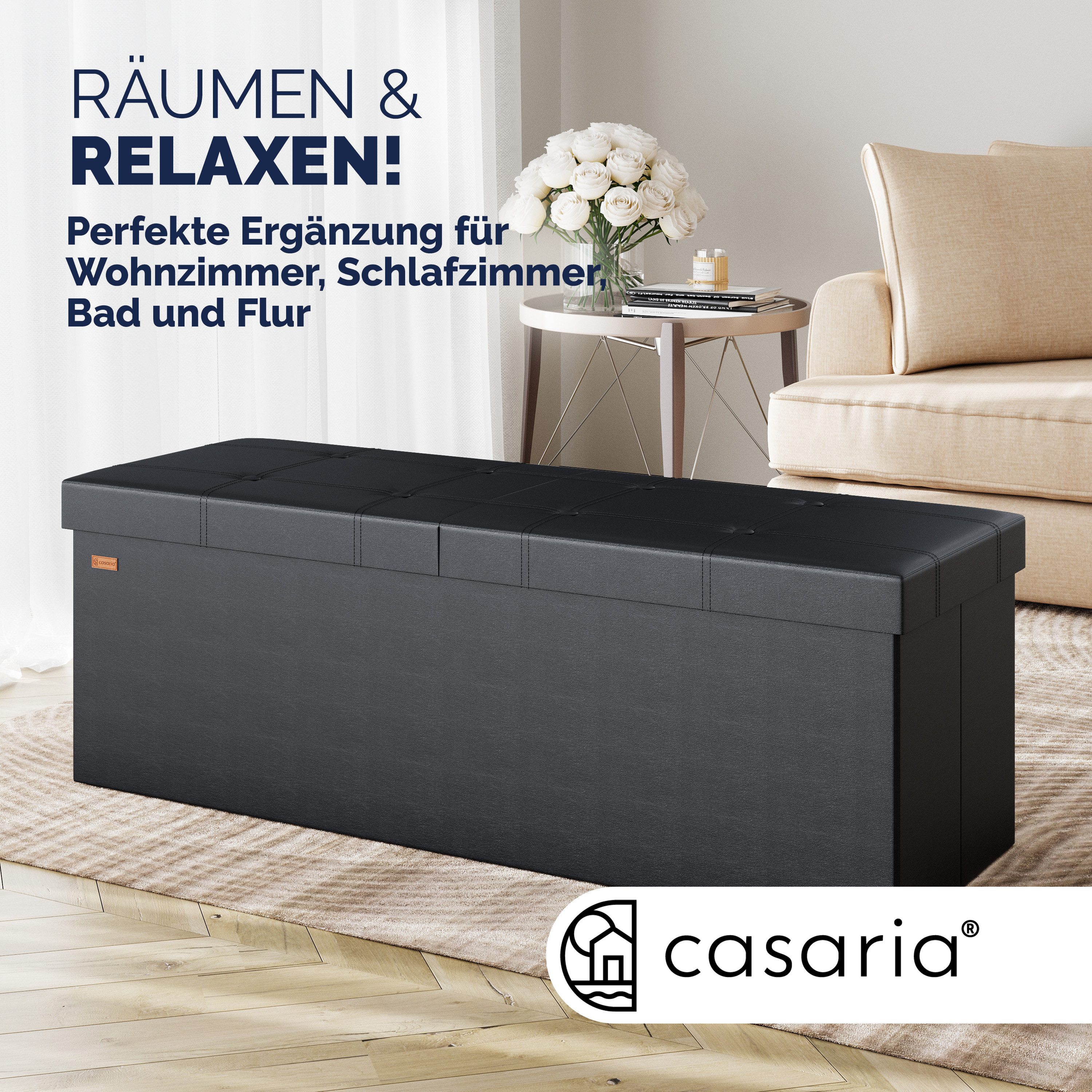 Casaria Sitzbank (1-St), Deckel Klappbar Gepolstert Faltbar Kunstleder 130L Flur Schlafzimmer
