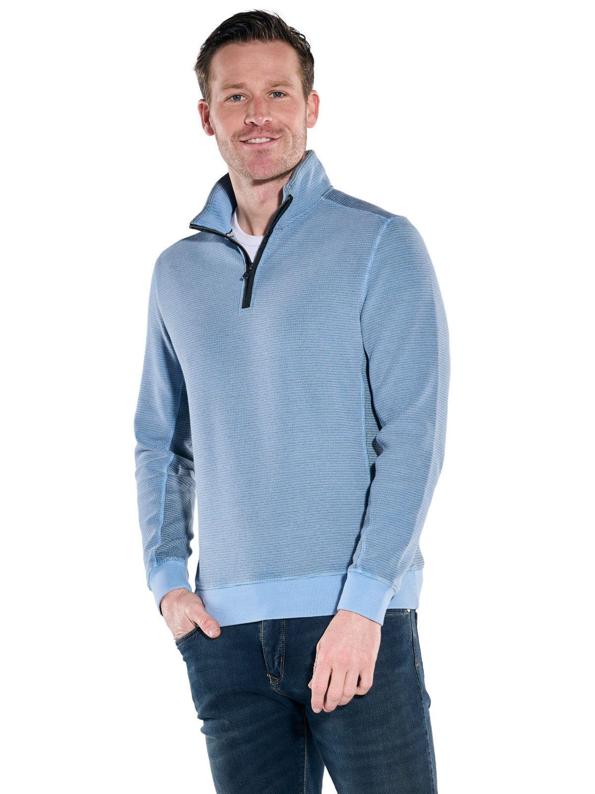 Engbers Sweatshirt Herren Sweatshirt mit Stehkragen, Mittelblau