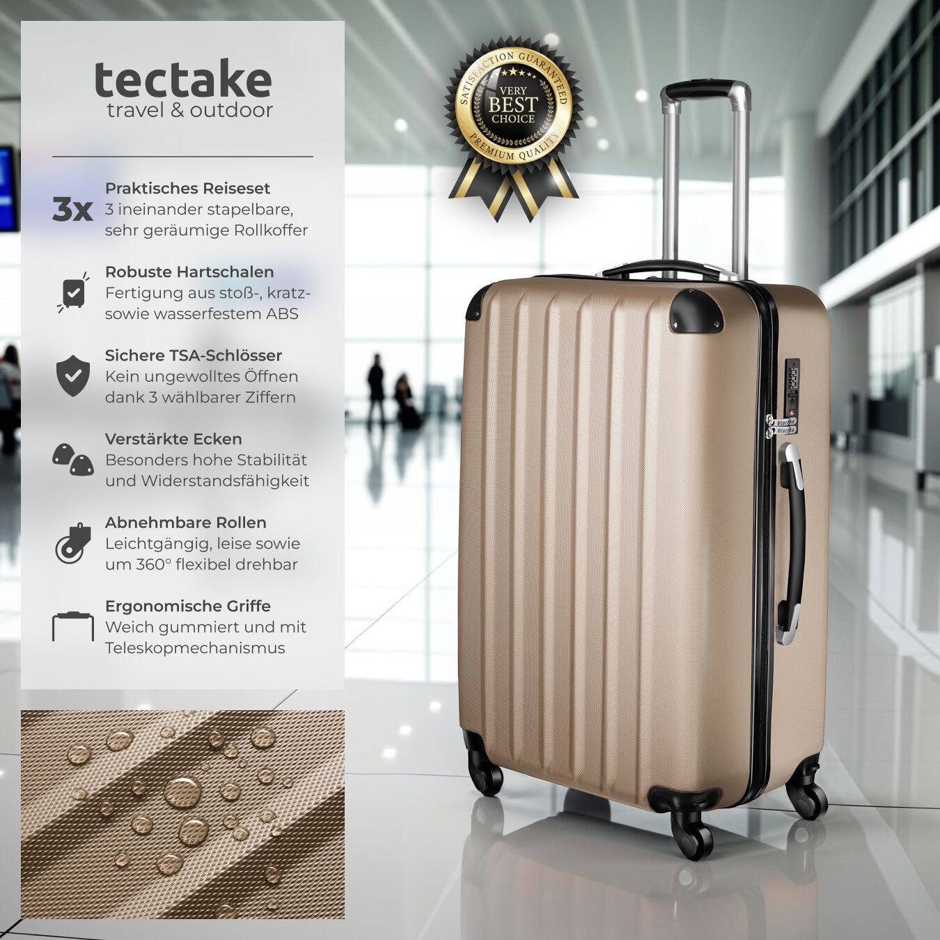 tectake Trolley Hartschalenkofferset mit Teleskopgriff und Sicherheits-Zahl günstig online kaufen
