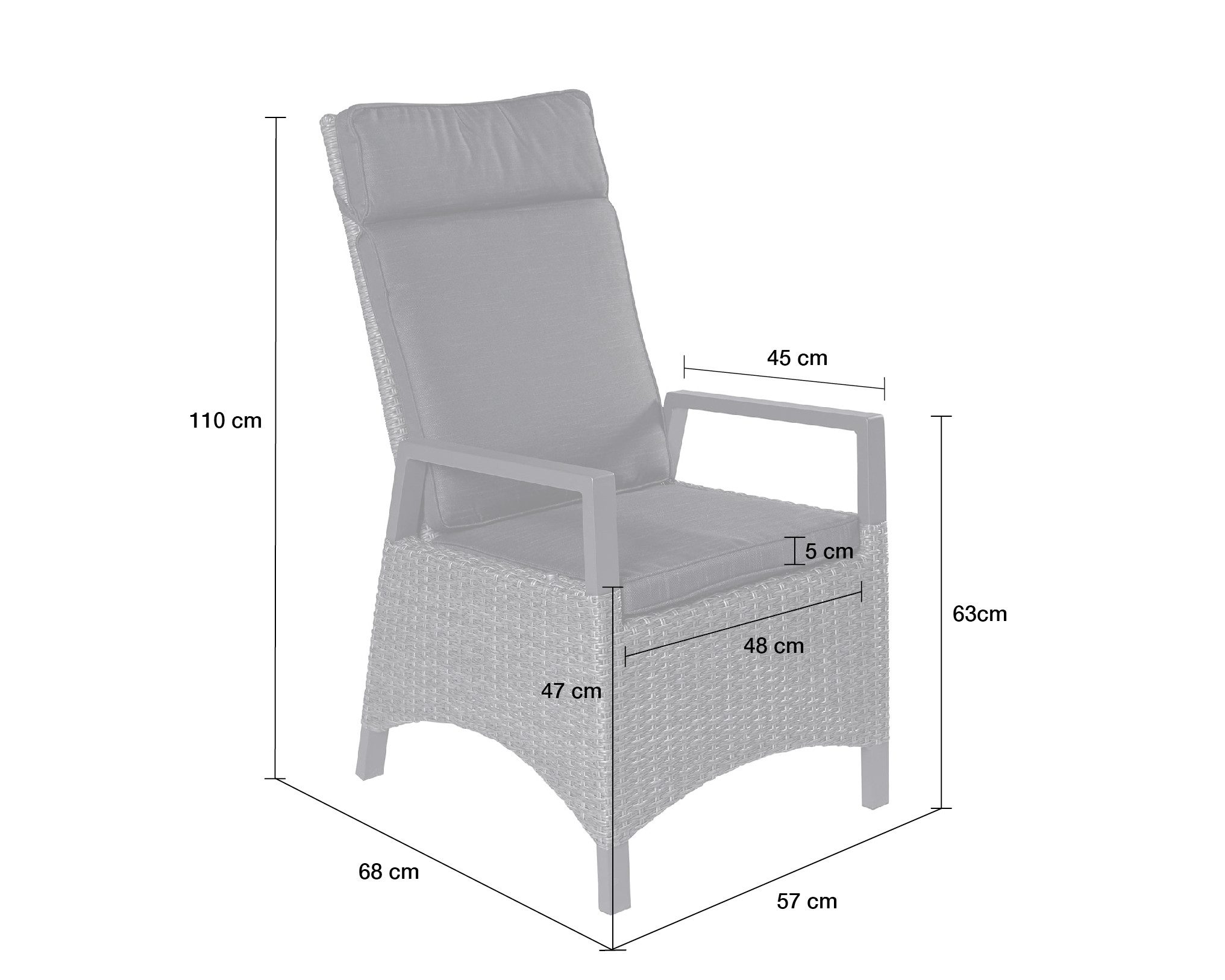 LC Garden Gartenstuhl Keramo Dining Positionsstuhl Verstellsessel grau