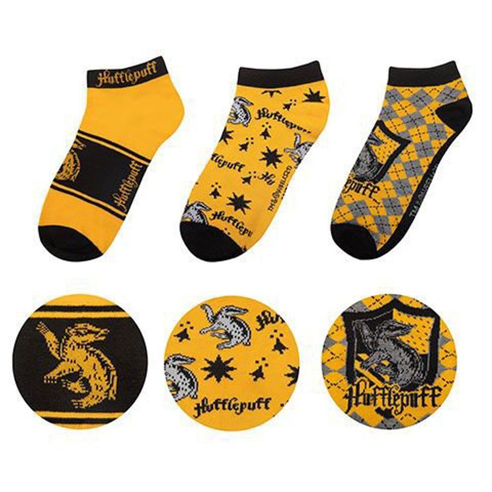Cinereplicas Носки Hufflepuff Knöchelsocken 3er-Pack Zauberhaft weiche Knöchelsocken für jeden waschechten Harry Potter F