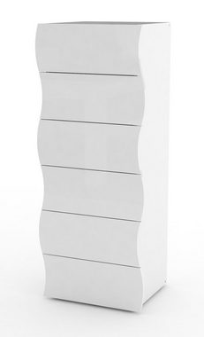 möbelando Kommode Onda, Moderne Kommode aus Spanplatte in Weiß-Hochglanz mit 6 Schubkästen. Breite 50 cm, Höhe 121,7 cm, Tiefe 40 cm