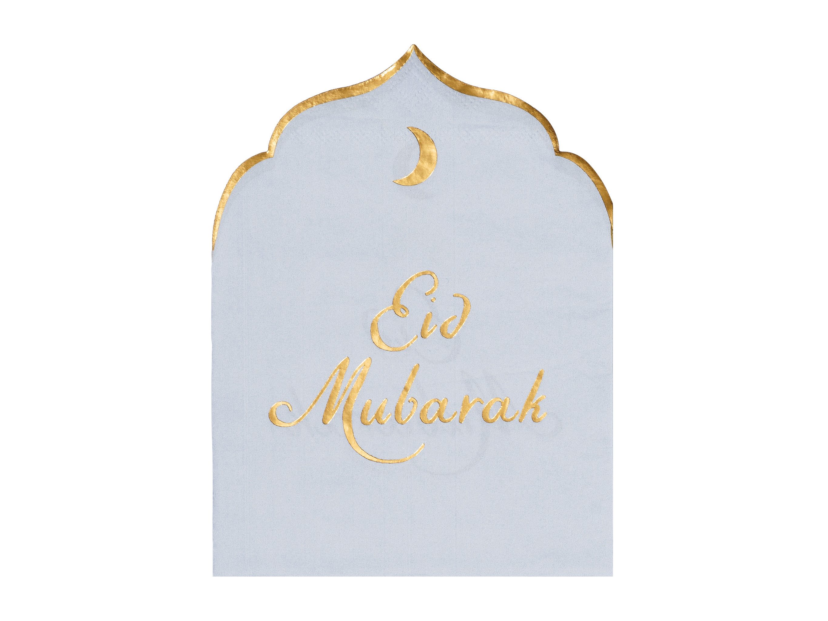 partydeco Papierserviette, Servietten Papier 23x30cm Eid Mubarak 12 Stück Weiß / Gold