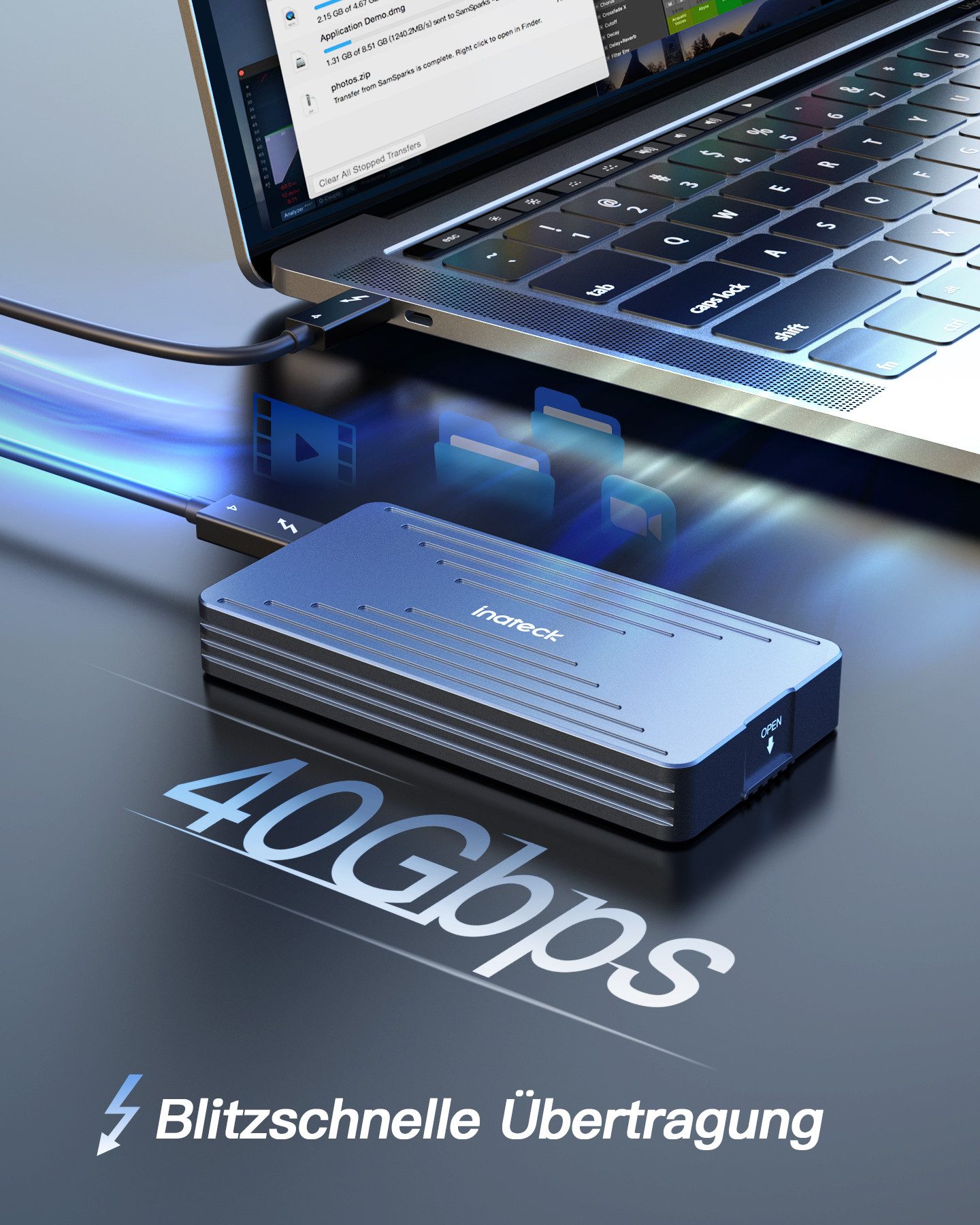 Inateck Festplatten-Gehäuse 40Gbps M.2 NVMe SSD-Gehäuse, Aluminium Festplattengehäuse, USB4.0/Thunderbolt 4, unterstützt 2230/2242/2260/2280 SSDs, M-Key