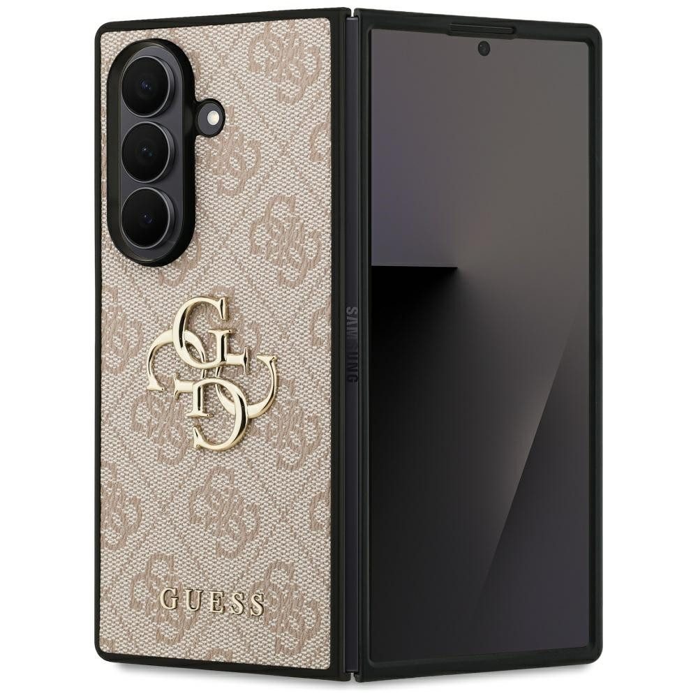 Guess Handyhülle Case Galaxy Z Fold 7 Kunstleder rosa Logo Metal goldfarbig 8 Zoll, Kantenschutz