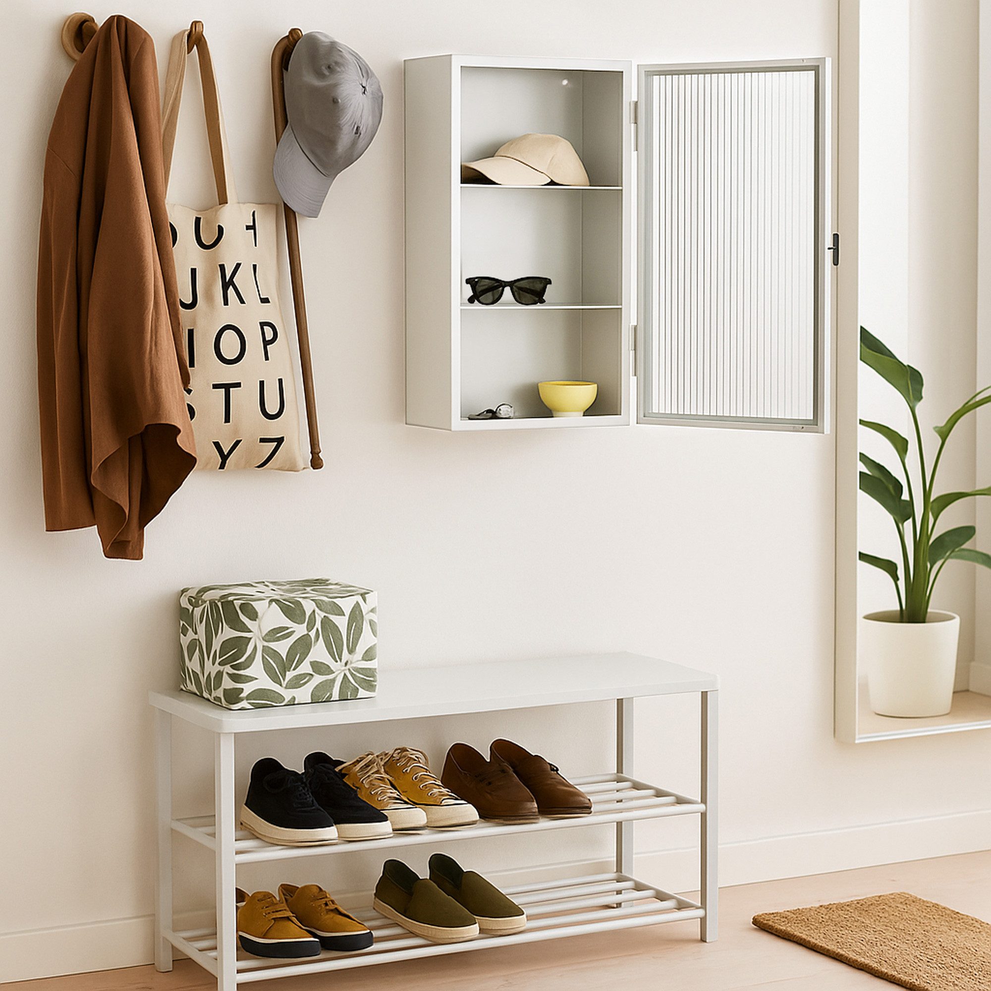 en.casa Hängeschrank »Zundert« 60 x 35 x 15 cm mit geriffelter Glastür Stahl Weiß – Bild 4 von 5