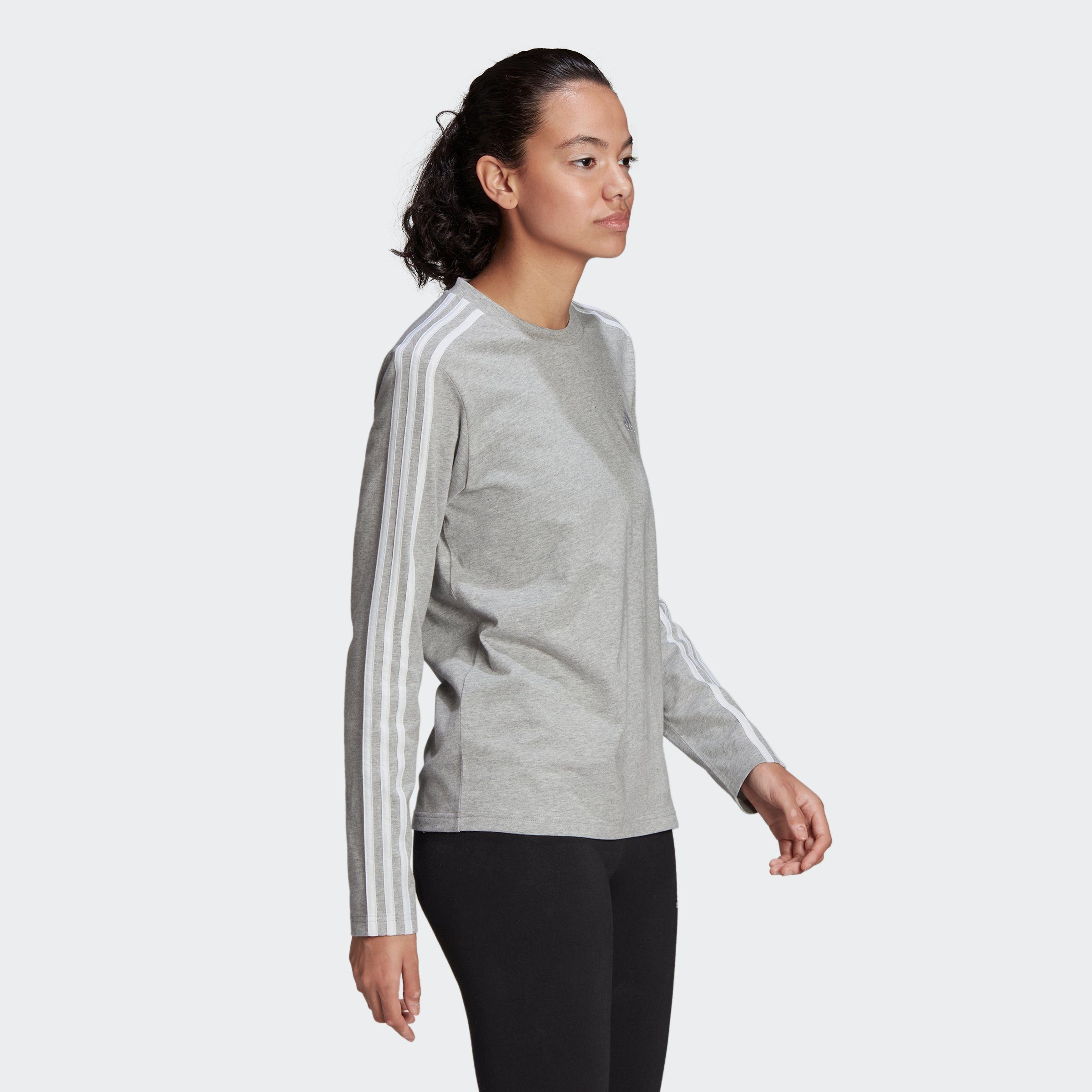 Grey Langarmshirt ESSENTIALS White Sportswear LONGSLEEVE / Heather Medium adidas 3STREIFEN
